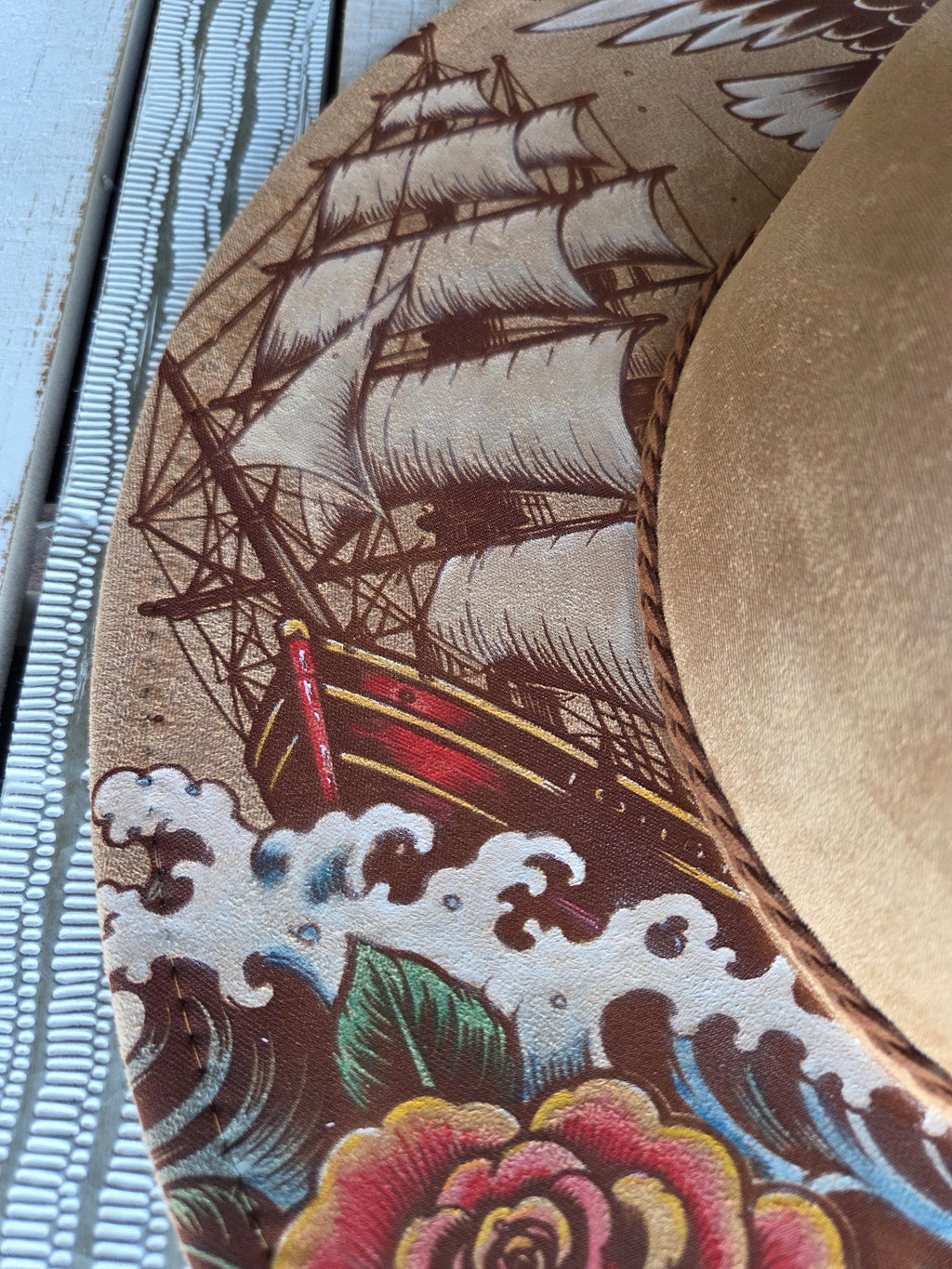 Nautical Pin-Up Engraved Hat | 2-Sided Hand-Painted Vintage Sailor Tattoo Design