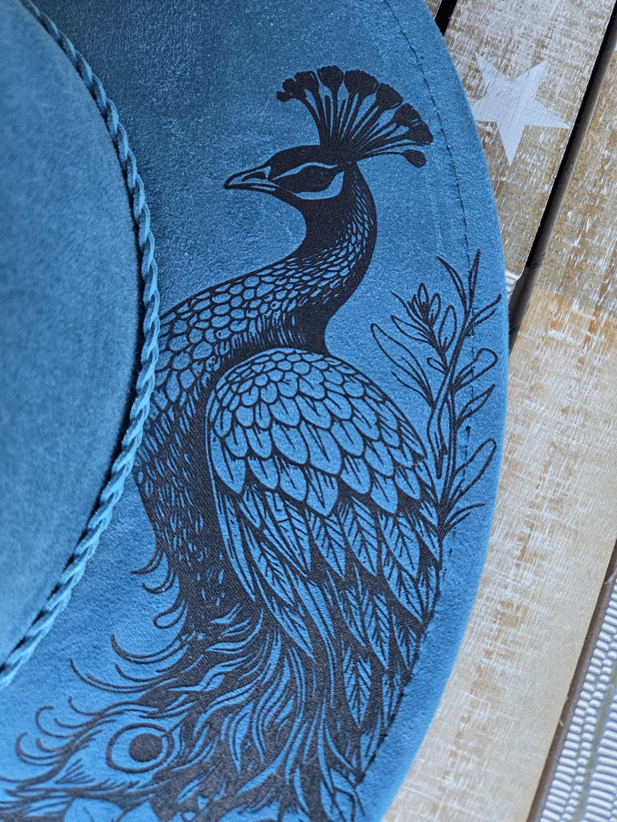 Peacock & Floral Engraved Wide Brim Hat | Round Top or Western Crown | Color Option