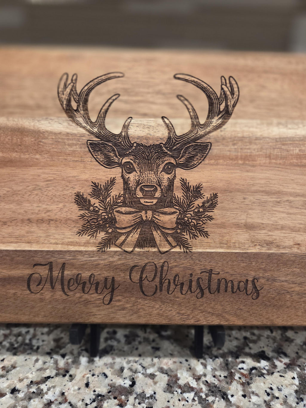 Deer w/Christmas Ornament Acacia  Board, Charcuterie Display Board, Holiday Themed