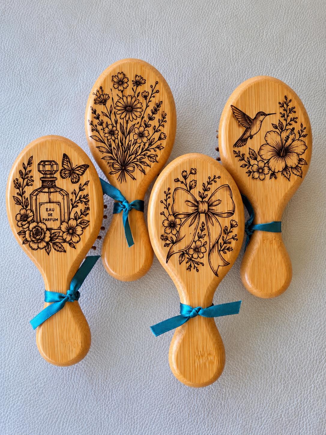 Bamboo Hair Brush | Engraved Wooden Brush | Mini Travel  or Large Brush | Mom & Me Gift | Stocking Stuffer