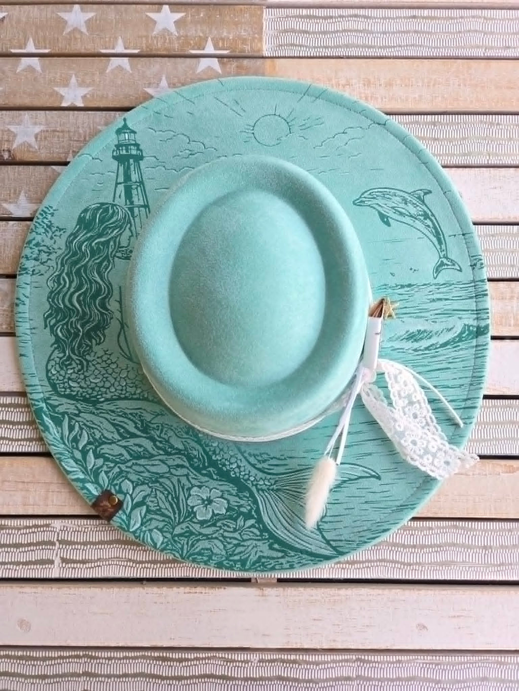 Sanibel Mermaid Hat | Hand-Painted Coastal Wide Brim Hat | One-of-a-Kind