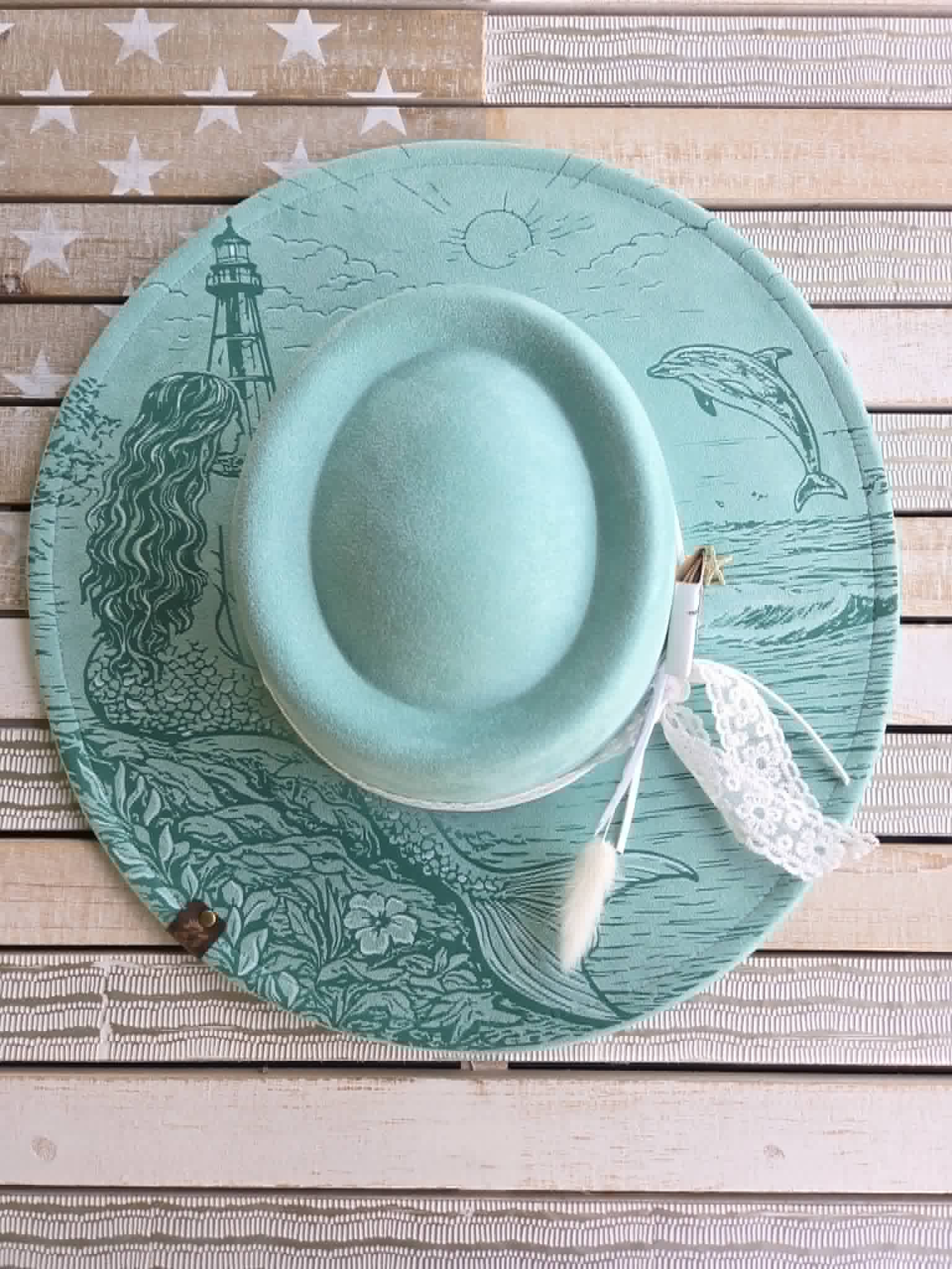 Sanibel Mermaid Hat | Hand-Painted Coastal Wide Brim Hat | One-of-a-Kind