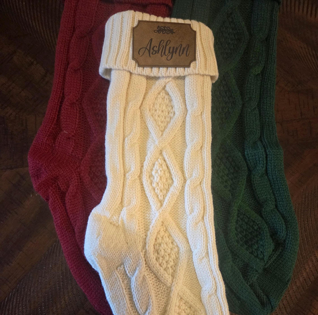 Personalized Christmas Stocking with Leather Engraved Patch | 3 Designs