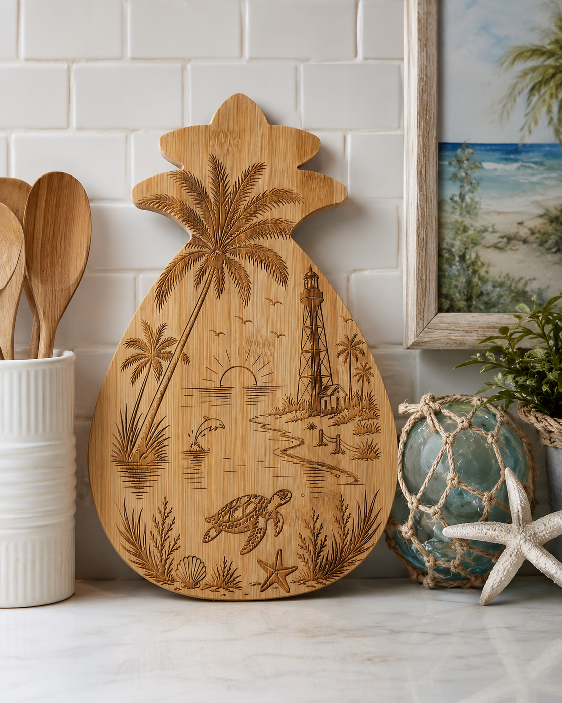 Sea Turtle Pineapple Bamboo Board