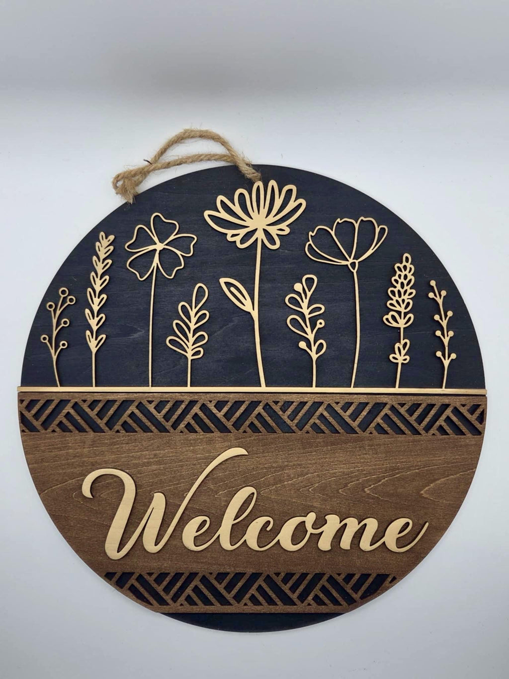 12” Modern Floral Design | Multilayer Welcome Sign | Laser Engraved Wood