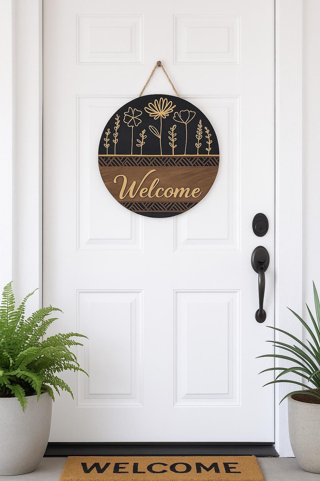 12” Modern Floral Design | Multilayer Welcome Sign | Laser Engraved Wood