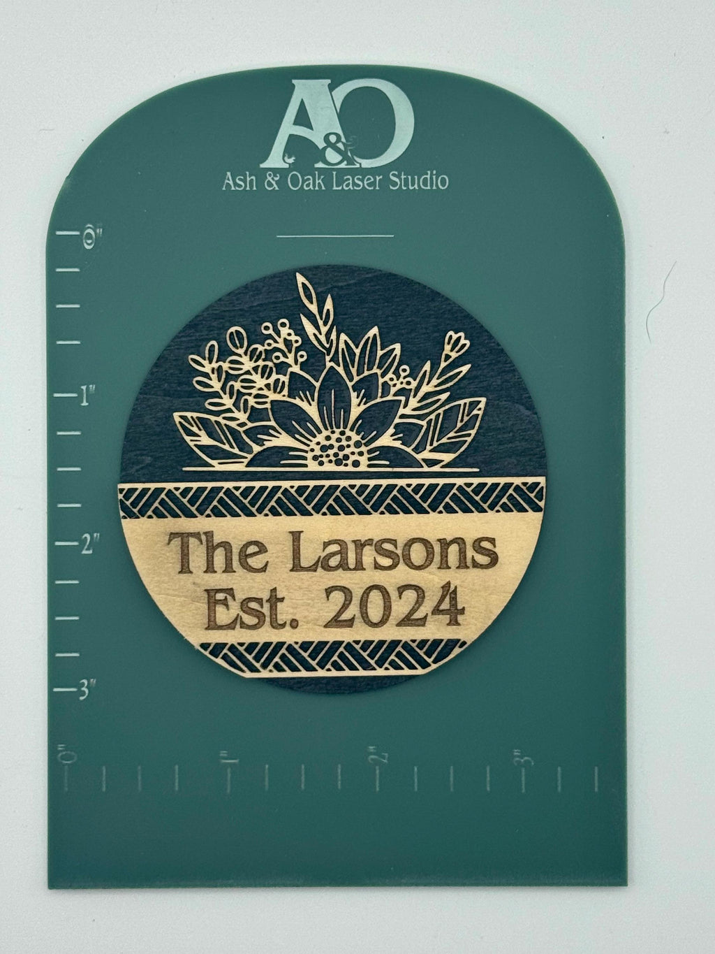 Custom Engraved Wood Magnet: Modern Floral Welcome Sign