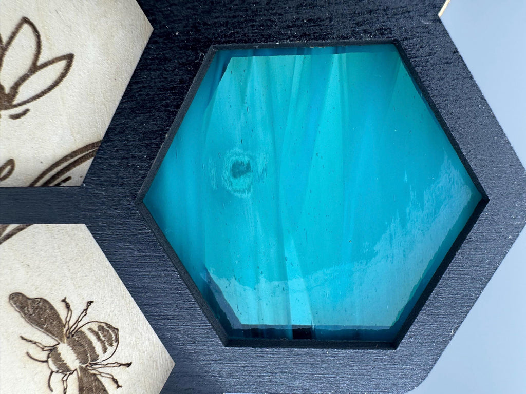 3 Stem Propagation Station | Stained Glass w/ Engraved Flower & Bees | Honeycomb Design