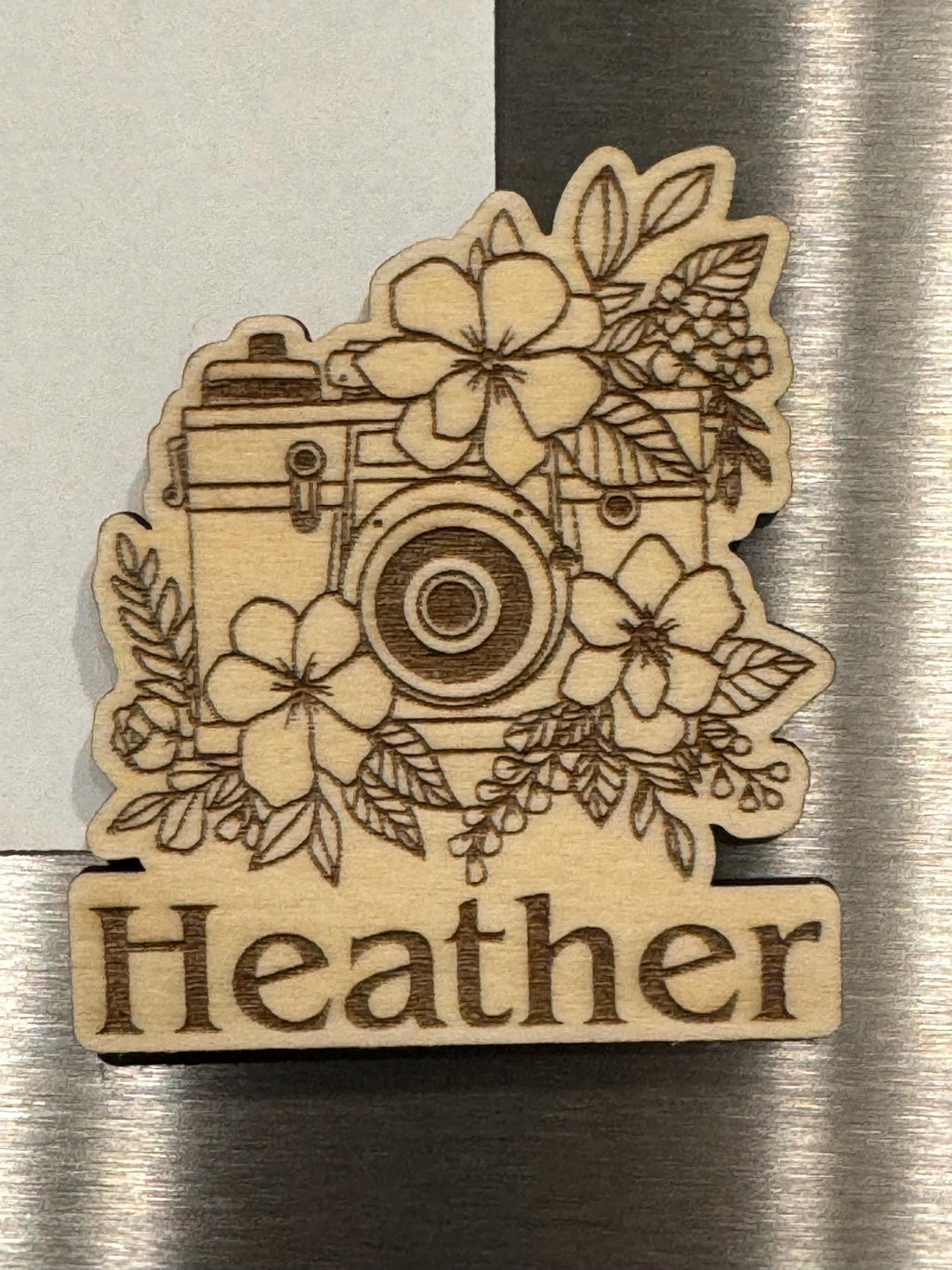 Custom Name Photographer Magnet | Floral Camera |  Laser Engraved Magnet