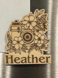 Custom Name Photographer Magnet | Floral Camera |  Laser Engraved Magnet