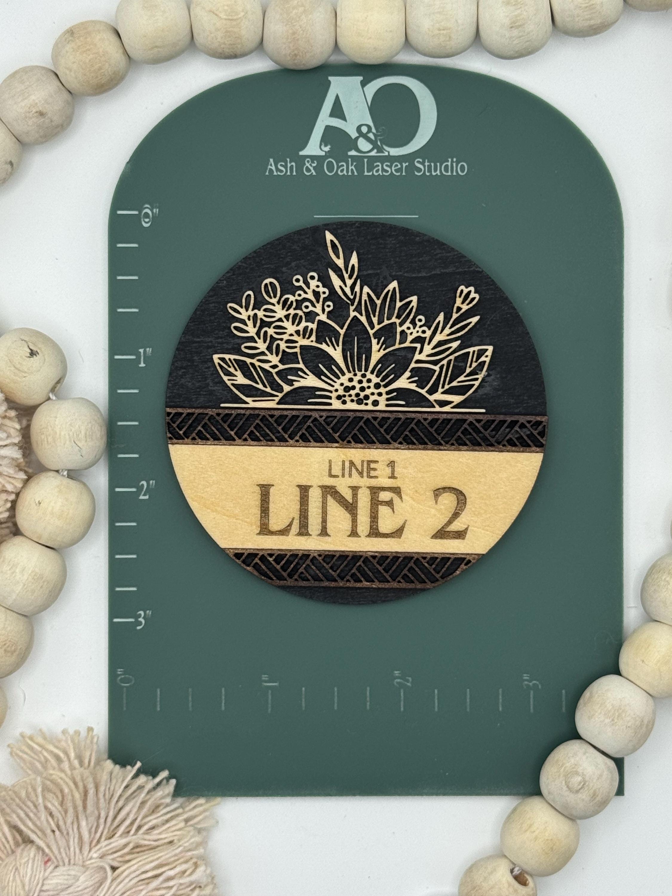 Custom Engraved Wood Magnet: Modern Floral Welcome Sign