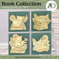 Bookworm Collection Set or Individual | Cat & Book | Wood Laser Engraved Magnets