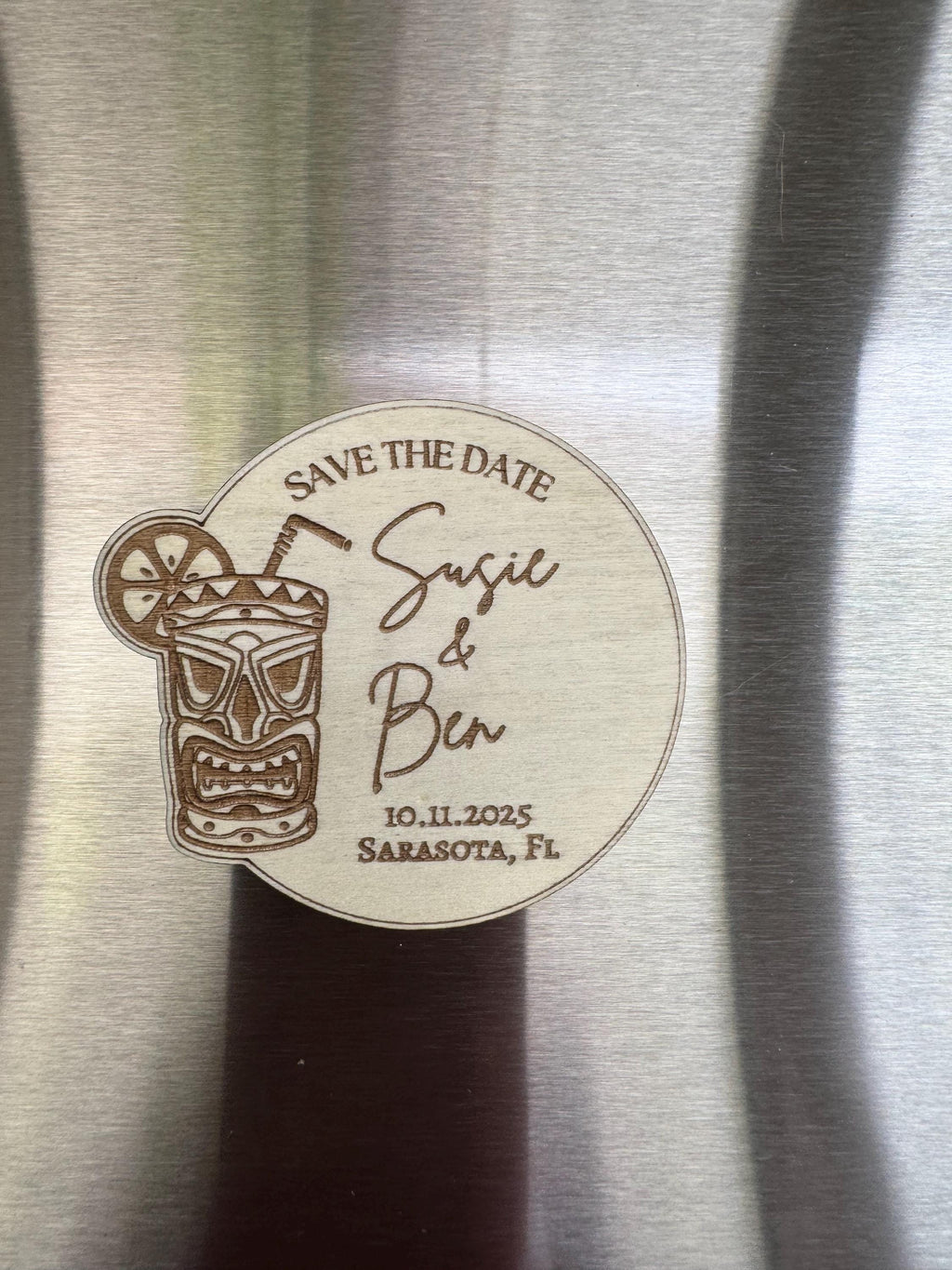 Tiki Save The Date Magnet | Tropical Theme Wedding | Custom Name, Date, Place