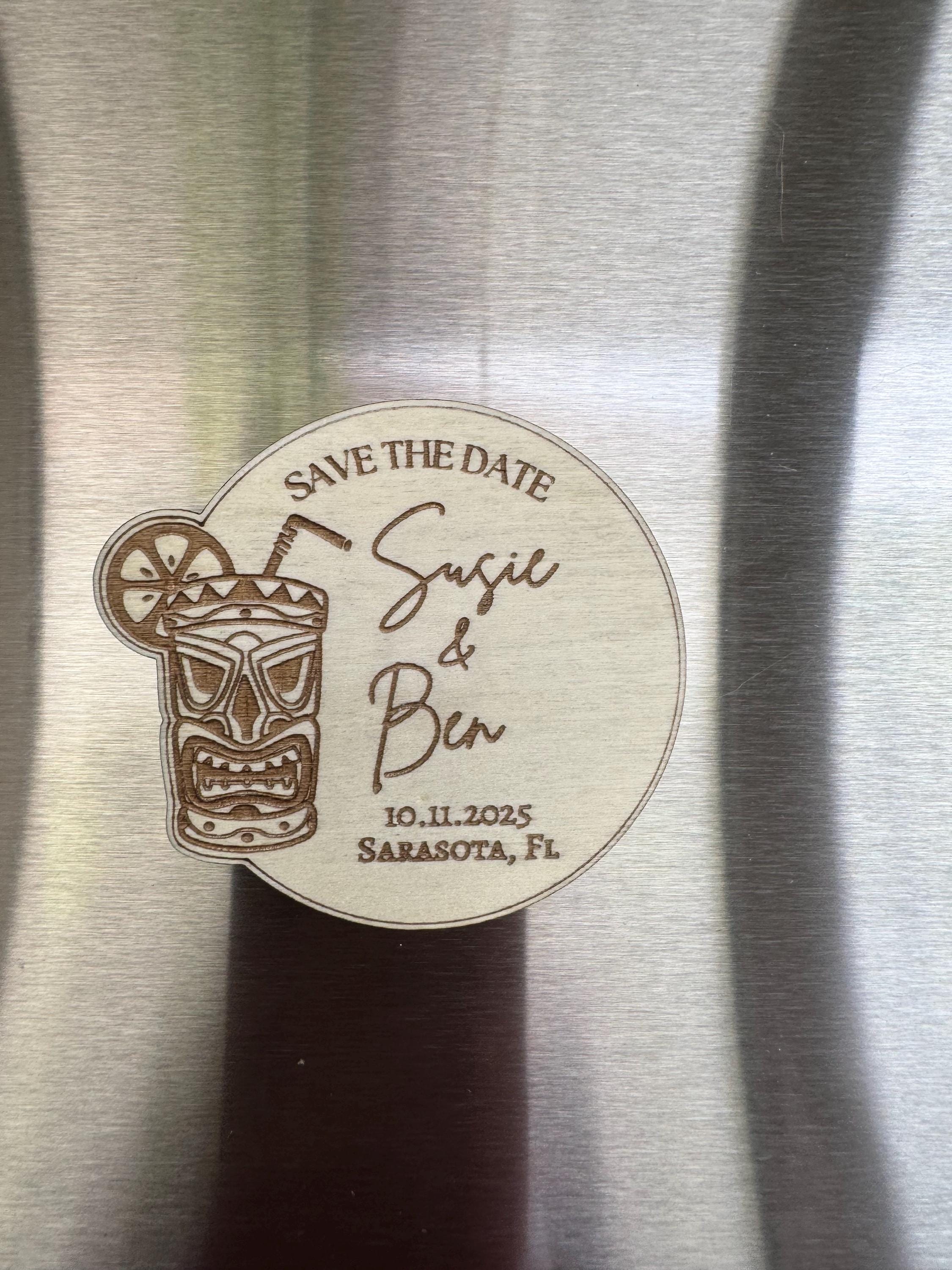 Tiki Save The Date Magnet | Tropical Theme Wedding | Custom Name, Date, Place