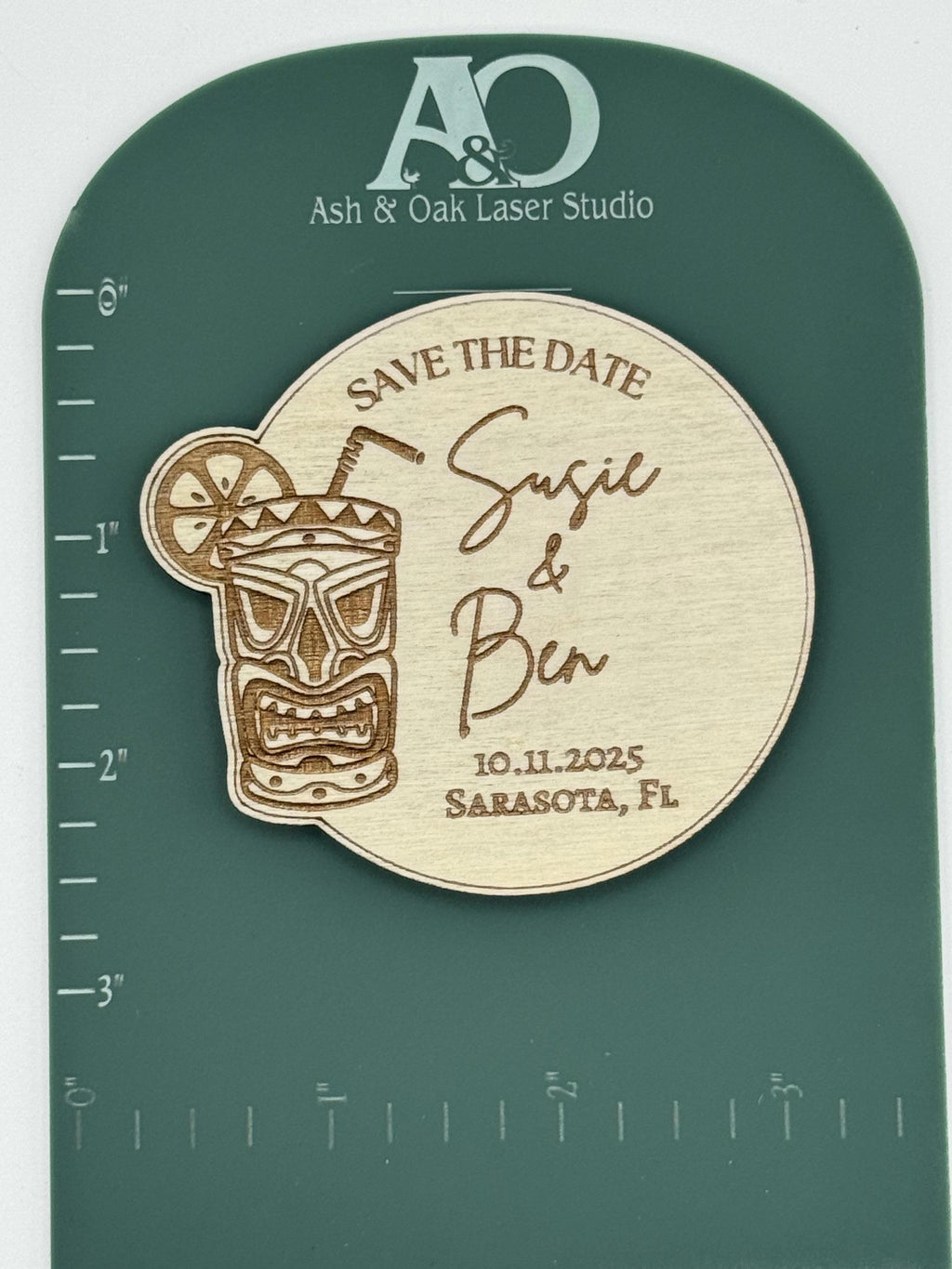 Tiki Save The Date Magnet | Tropical Theme Wedding | Custom Name, Date, Place