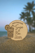 Tiki Save The Date Magnet | Tropical Theme Wedding | Custom Name, Date, Place