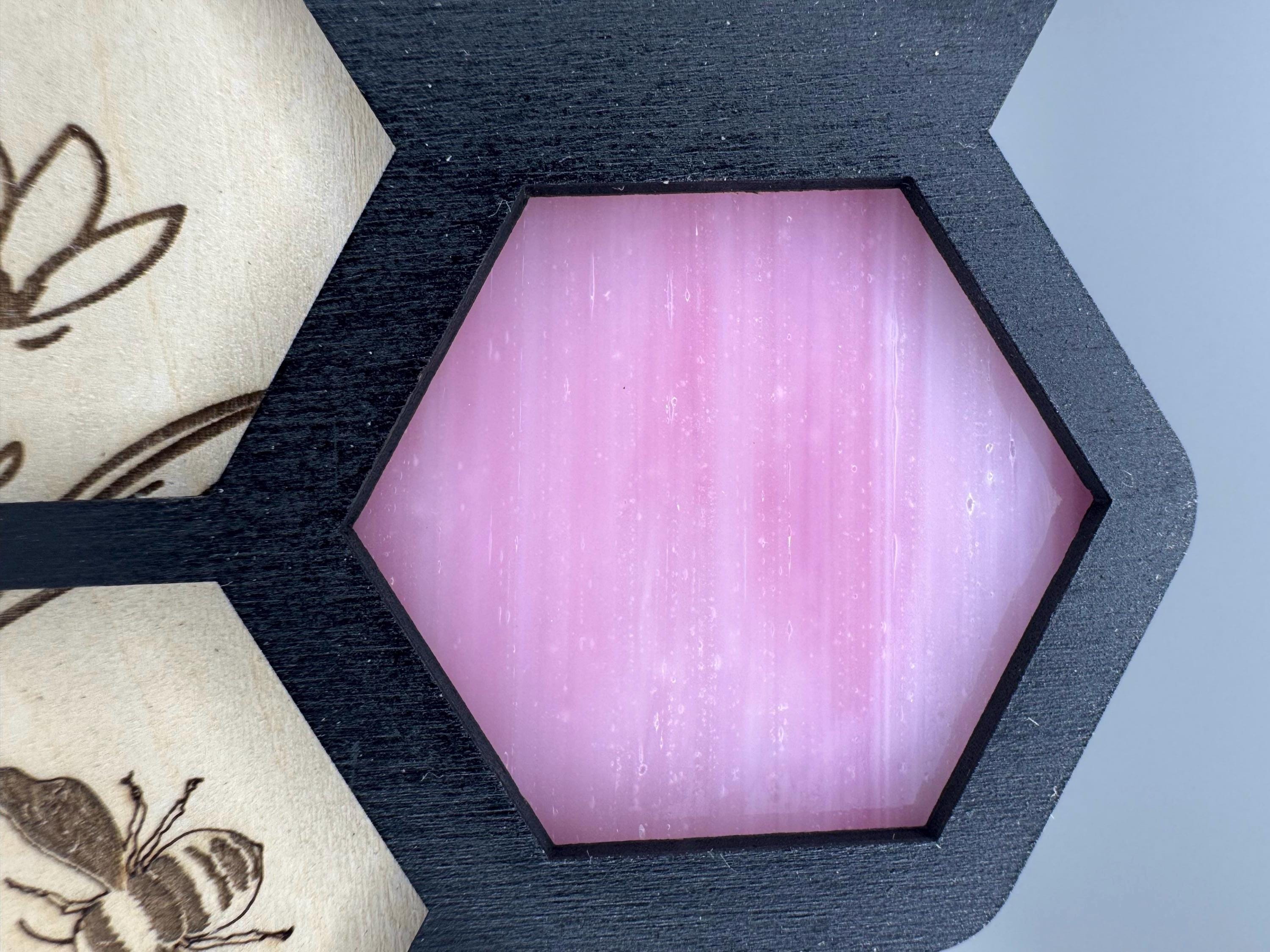 3 Stem Propagation Station | Stained Glass w/ Engraved Flower & Bees | Honeycomb Design