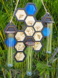 3 Stem Propagation Station | Stained Glass w/ Engraved Flower & Bees | Honeycomb Design