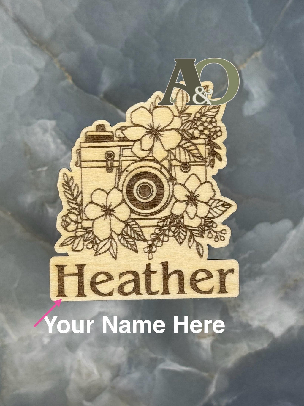 Custom Name Photographer Magnet | Floral Camera |  Laser Engraved Magnet