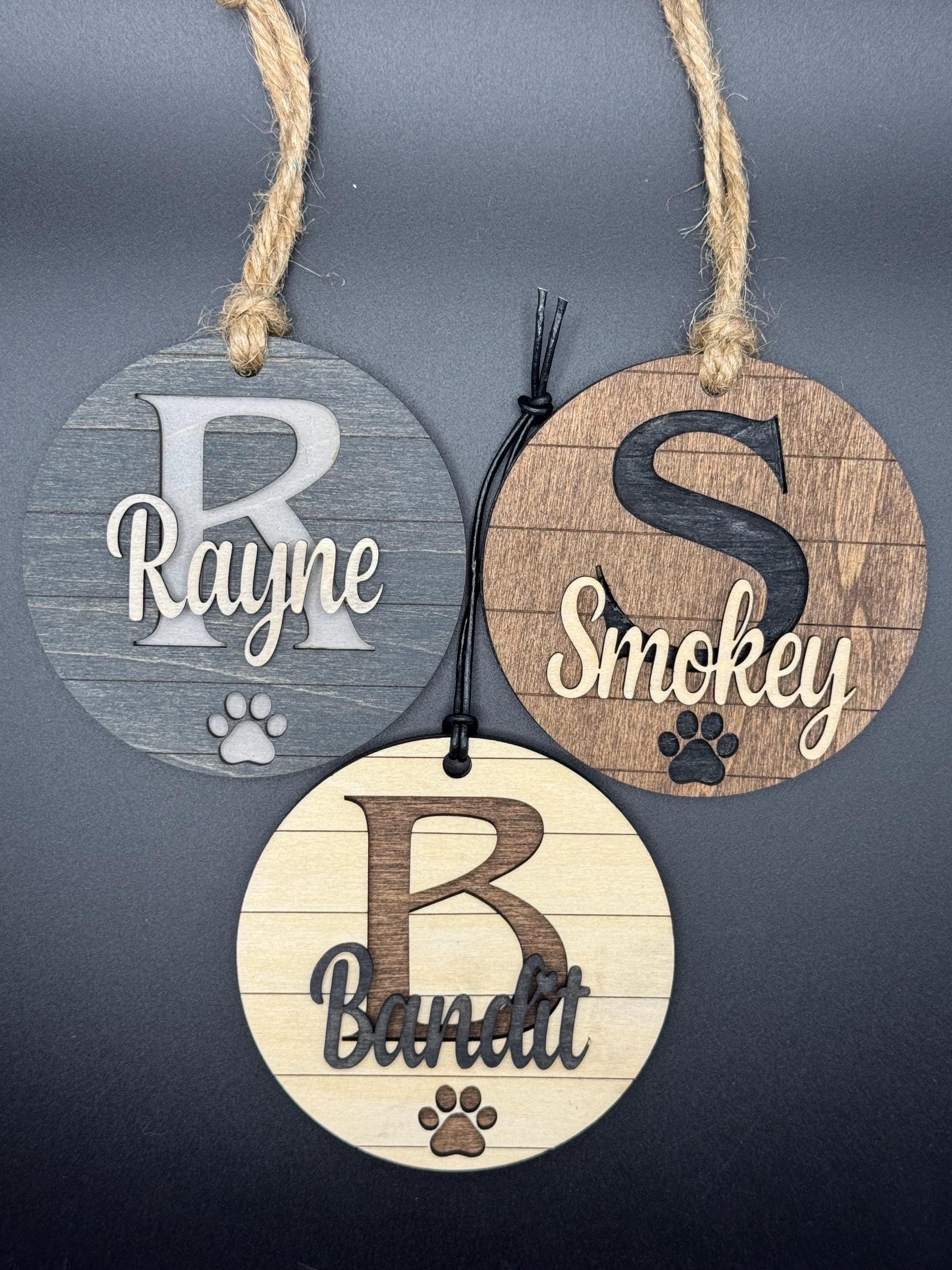 Personalized Memorial Dog Ornament, Rustic Initial Name & Dates