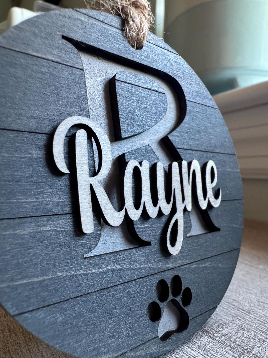 Personalized Memorial Dog Ornament, Rustic Initial Name & Dates