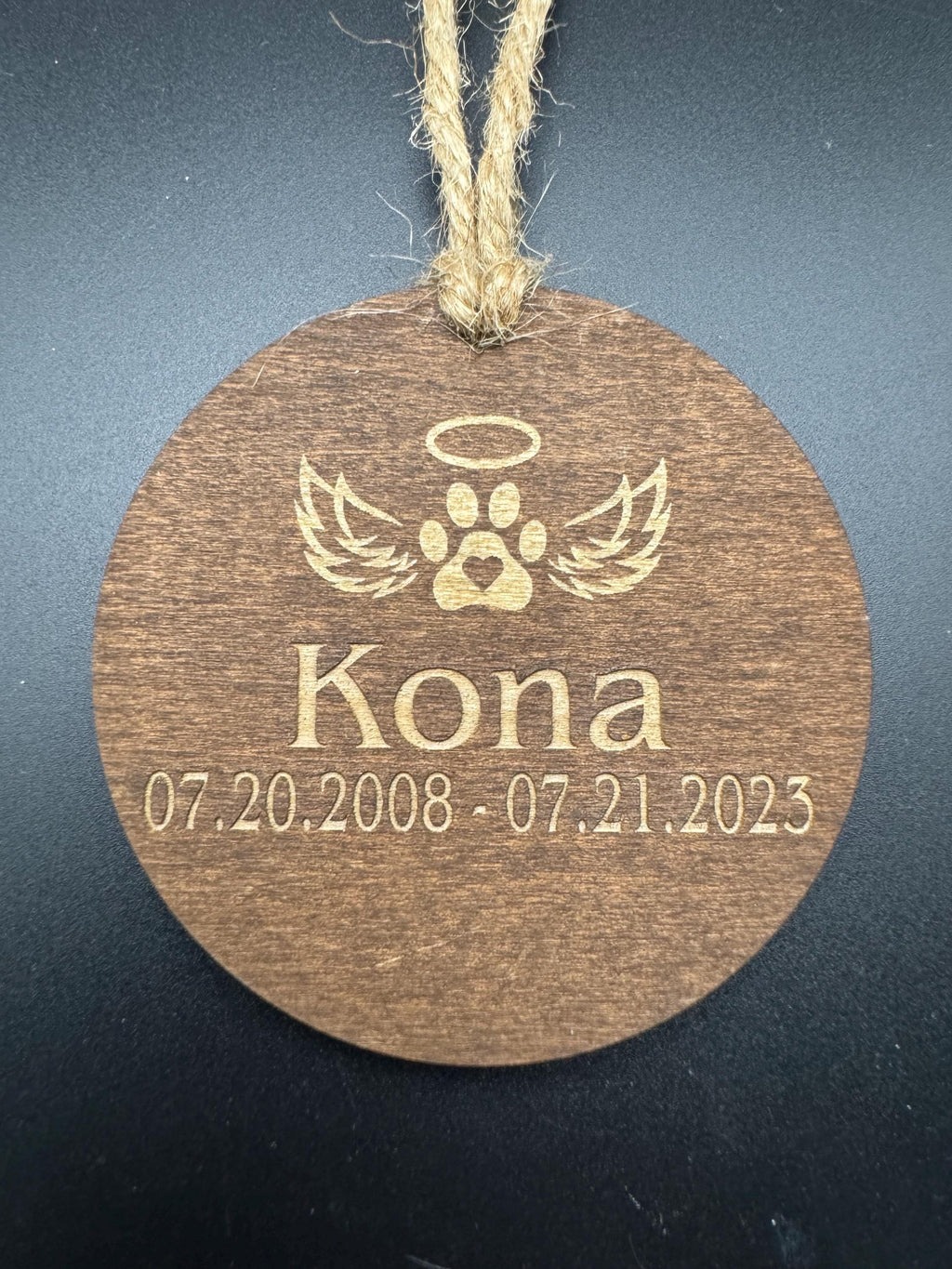 Personalized Memorial Dog Ornament, Rustic Initial Name & Dates