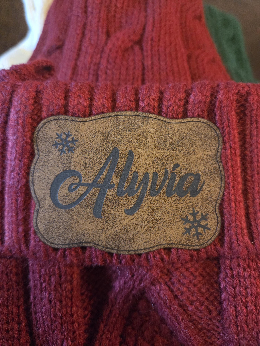 Personalized Christmas Stocking with Leather Engraved Patch | 3 Designs