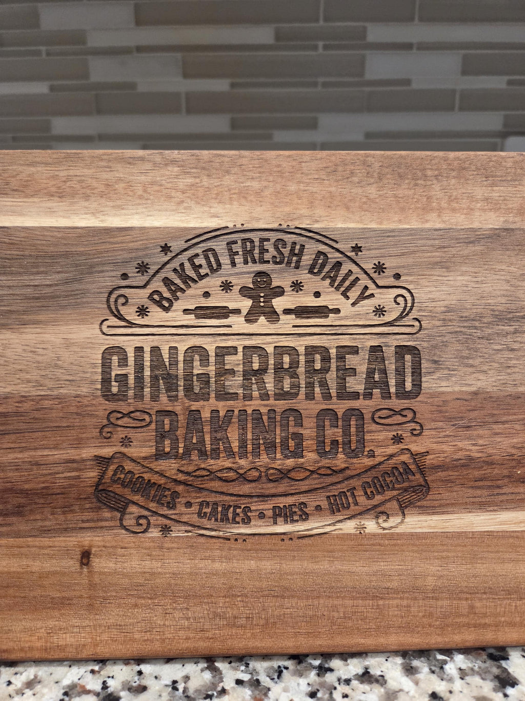 Gingerbread Man Engraved Acacia  Board, Charcuterie Display Board, Holiday Themed