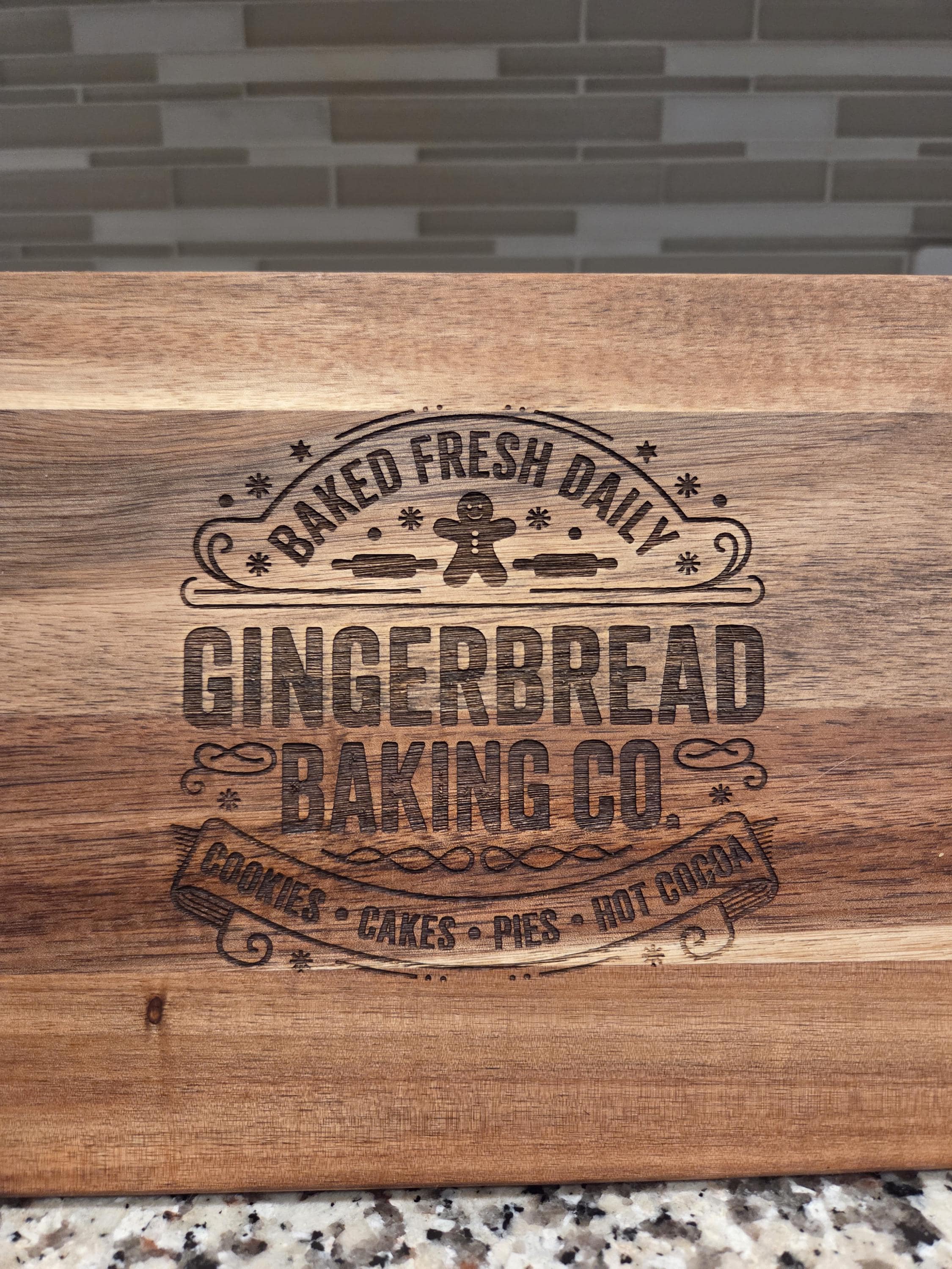 Gingerbread Man Engraved Acacia  Board, Charcuterie Display Board, Holiday Themed