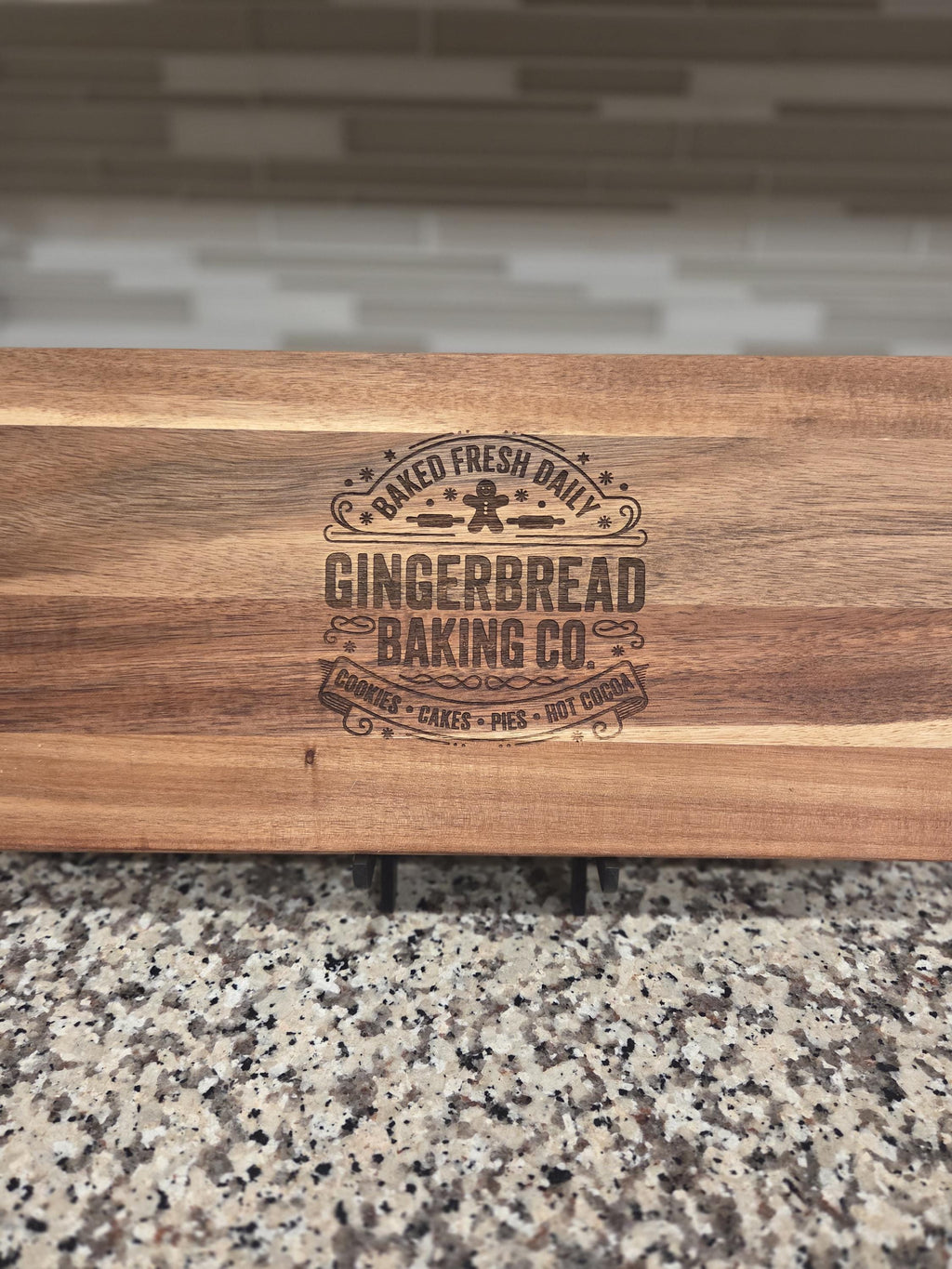 Gingerbread Man Engraved Acacia  Board, Charcuterie Display Board, Holiday Themed