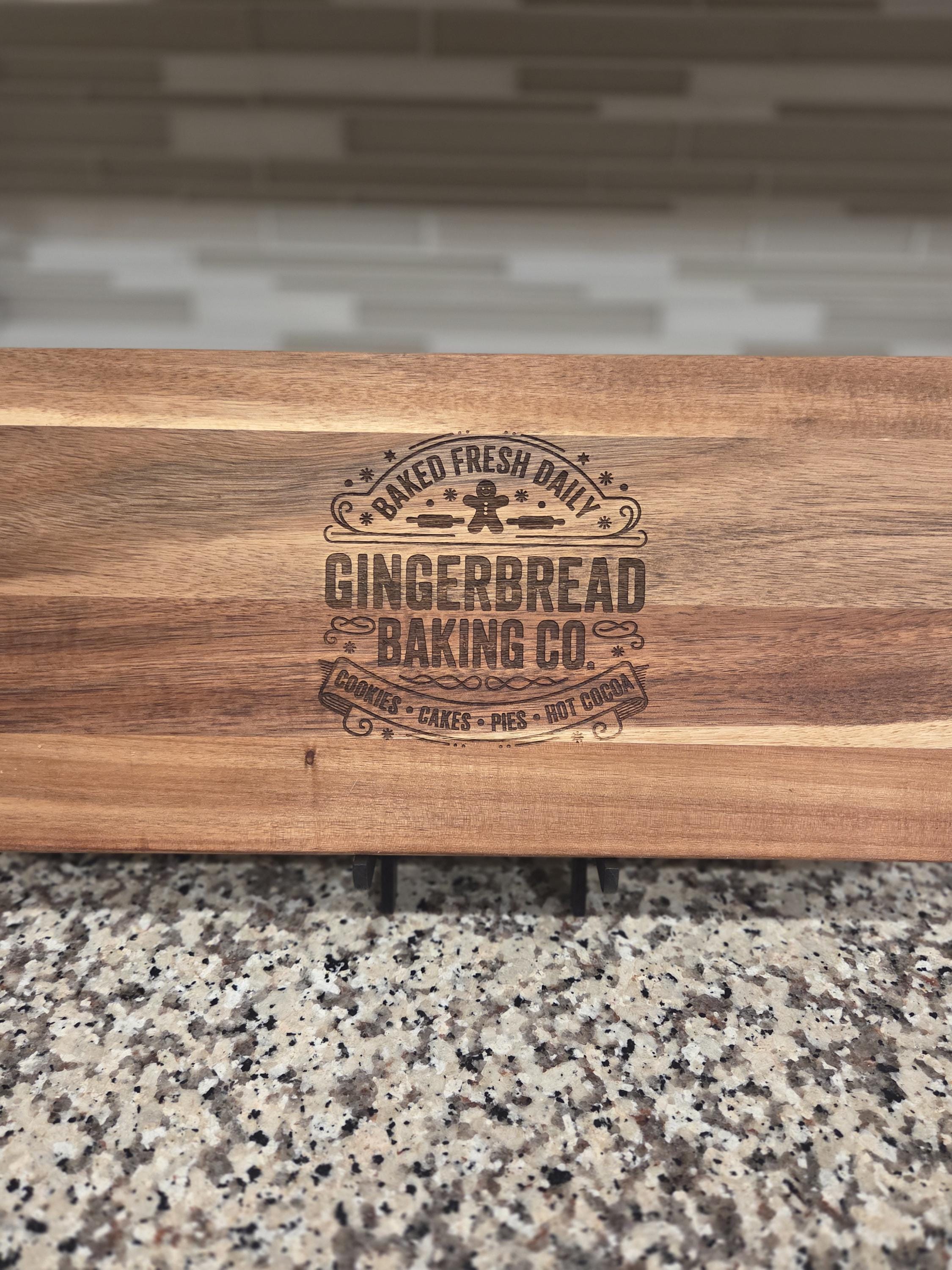 Gingerbread Man Engraved Acacia  Board, Charcuterie Display Board, Holiday Themed