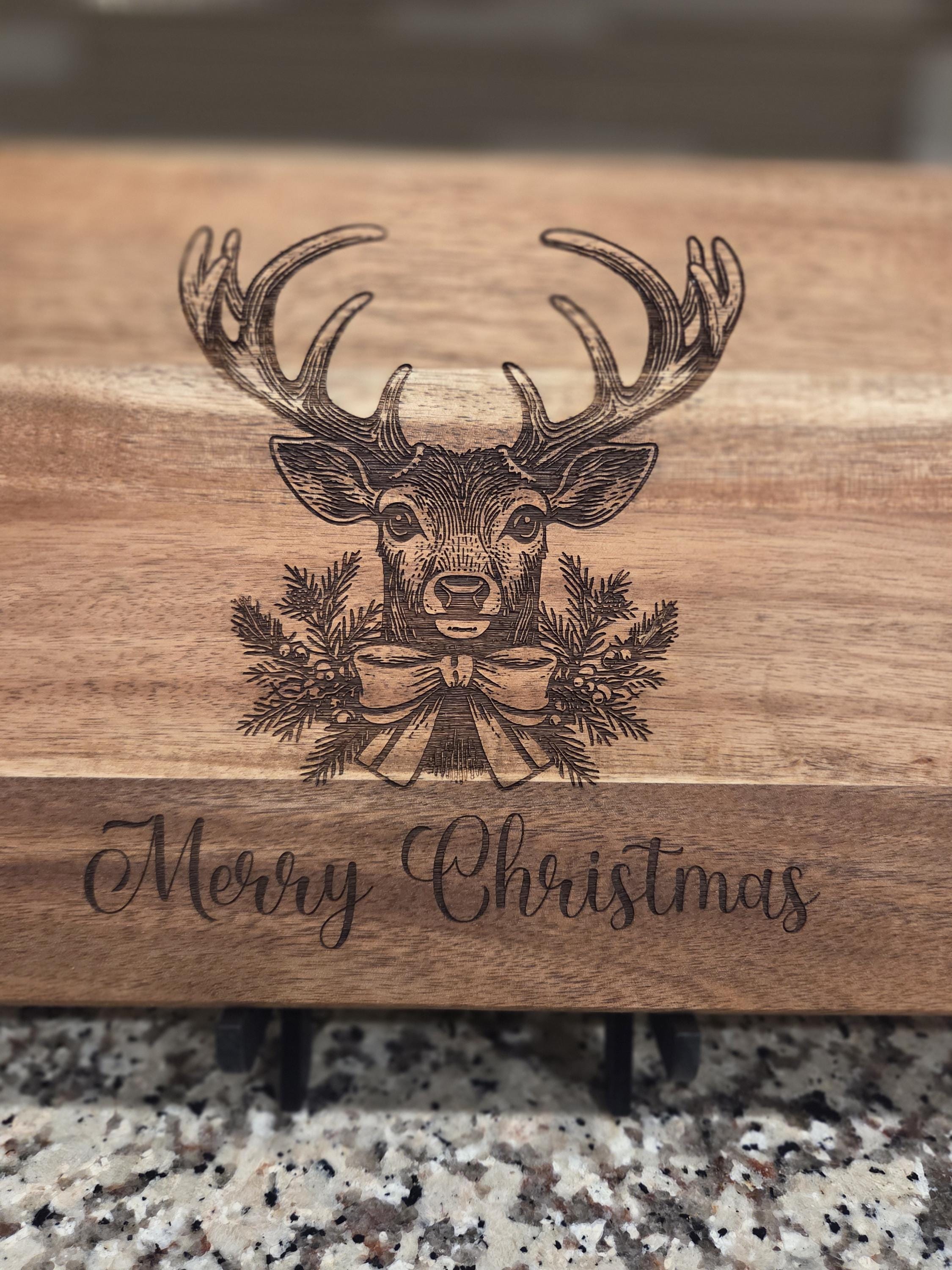 Deer w/Christmas Ornament Acacia  Board, Charcuterie Display Board, Holiday Themed
