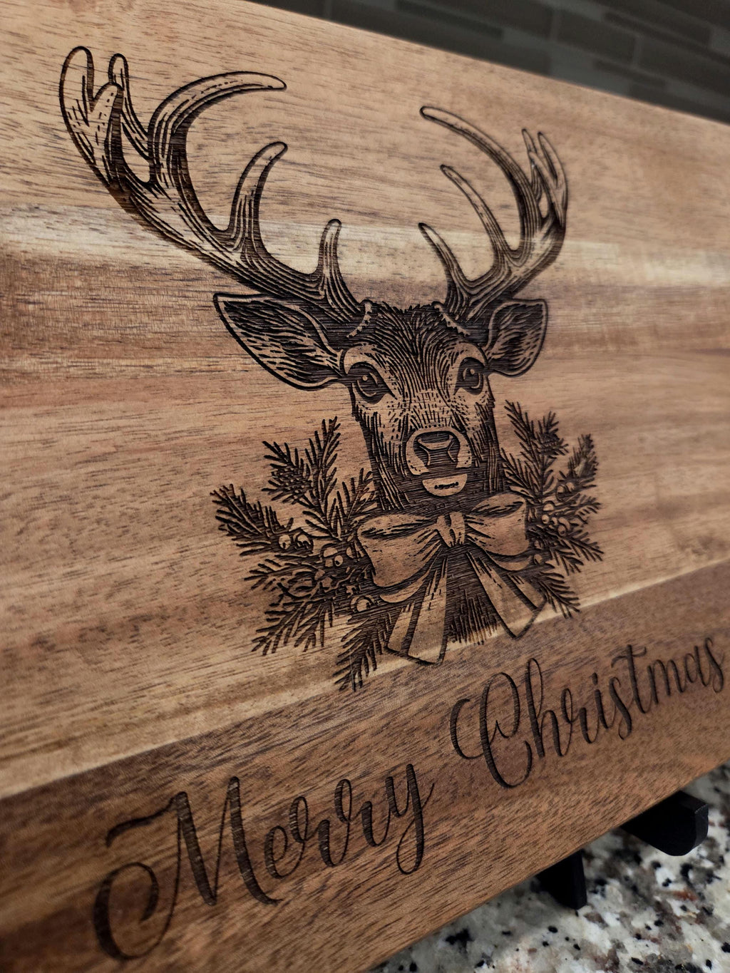 Deer w/Christmas Ornament Acacia  Board, Charcuterie Display Board, Holiday Themed