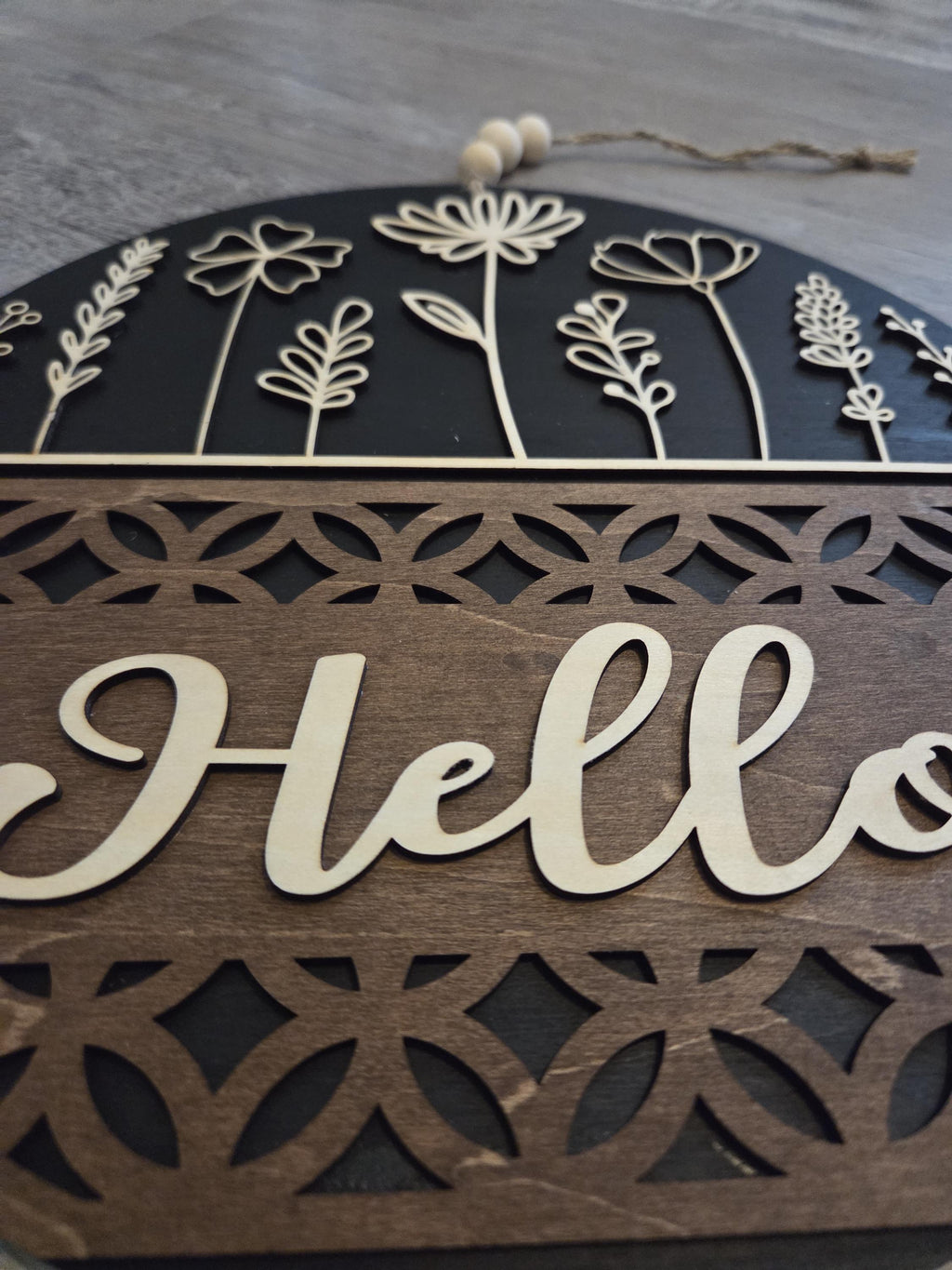 Floral Welcome Sign | Engraved Wood Door Hanger