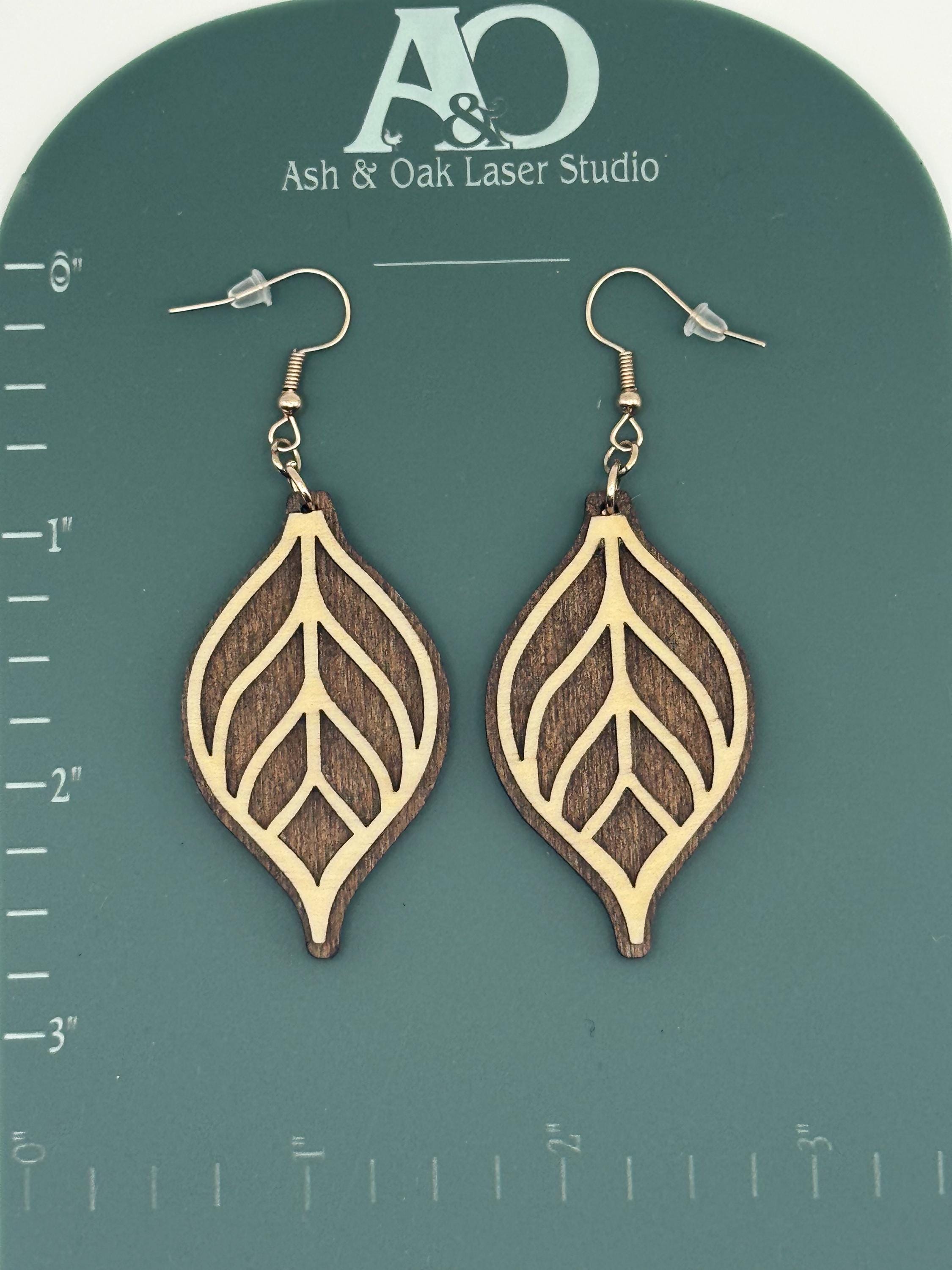 Leaf Two-Tone Wood Earrings