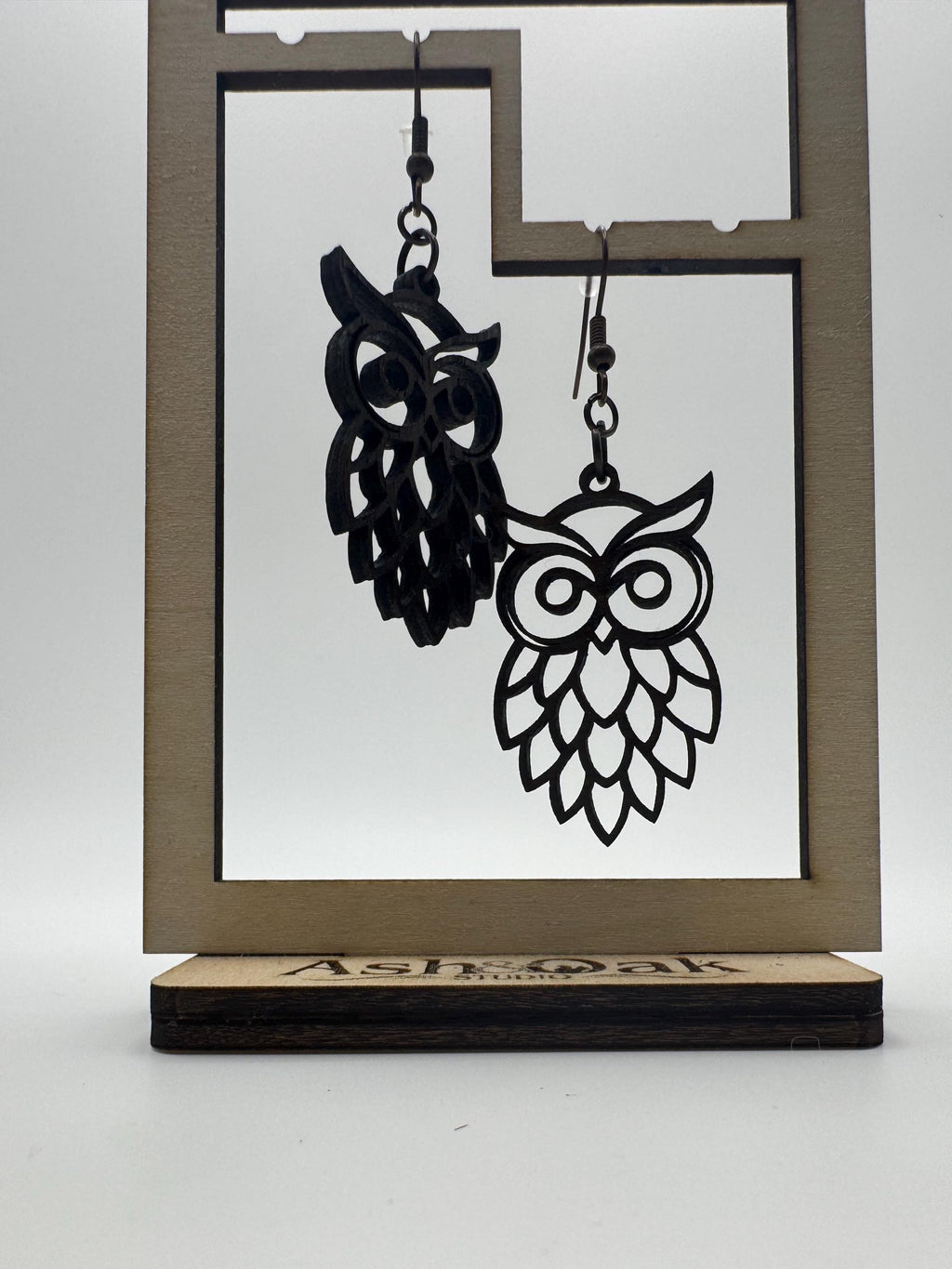 Wood Owl Earrings