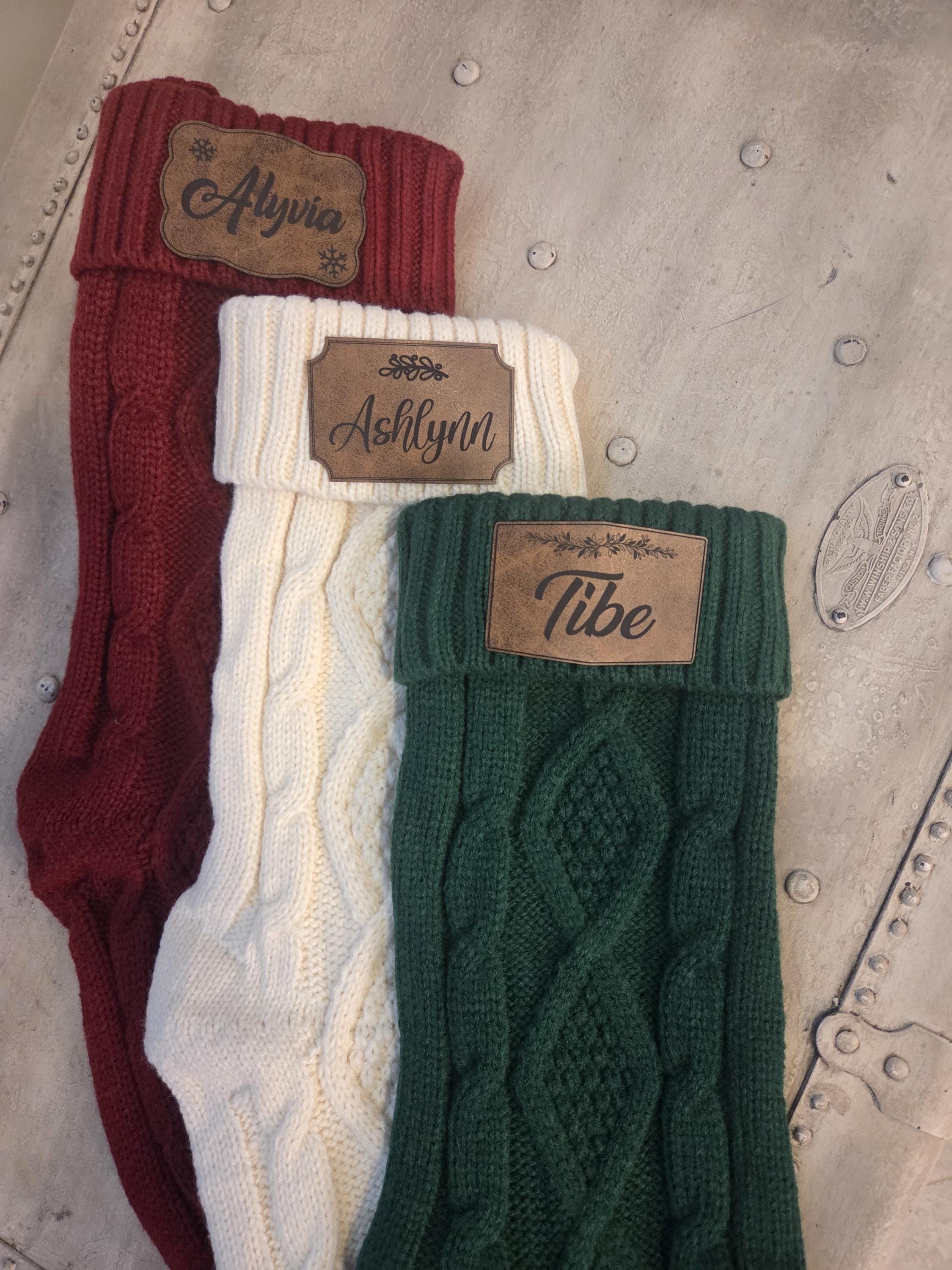 Personalized Christmas Stocking with Leather Engraved Patch | 3 Designs