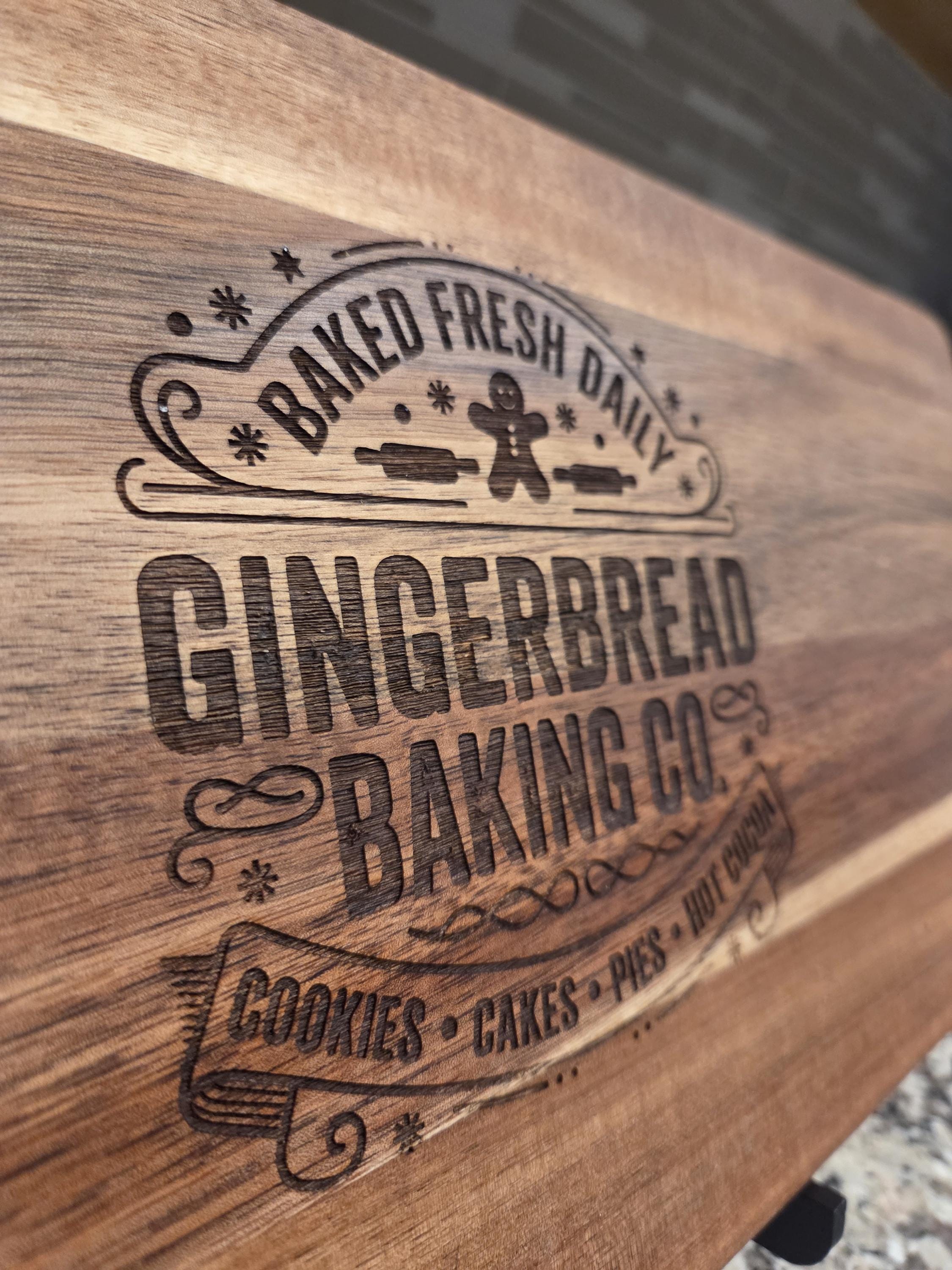 Gingerbread Man Engraved Acacia  Board, Charcuterie Display Board, Holiday Themed