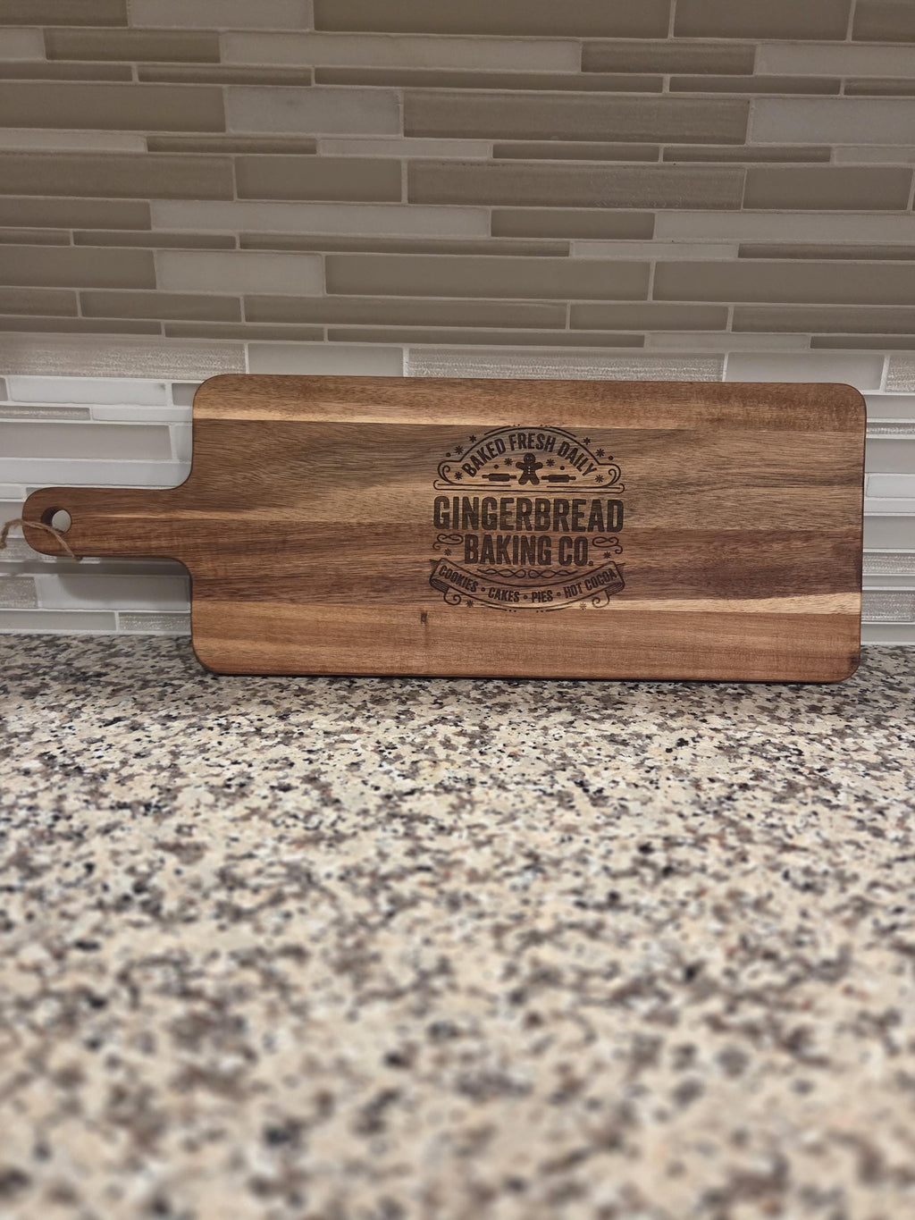 Gingerbread Man Engraved Acacia  Board, Charcuterie Display Board, Holiday Themed