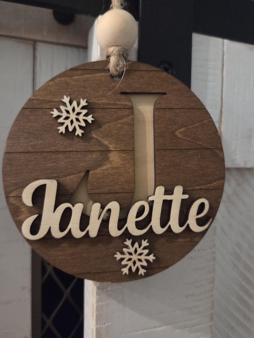 Rustic Ornament with Personailzed Initial and Name | Hand Stained Decor | Classic Style Ornament Gift