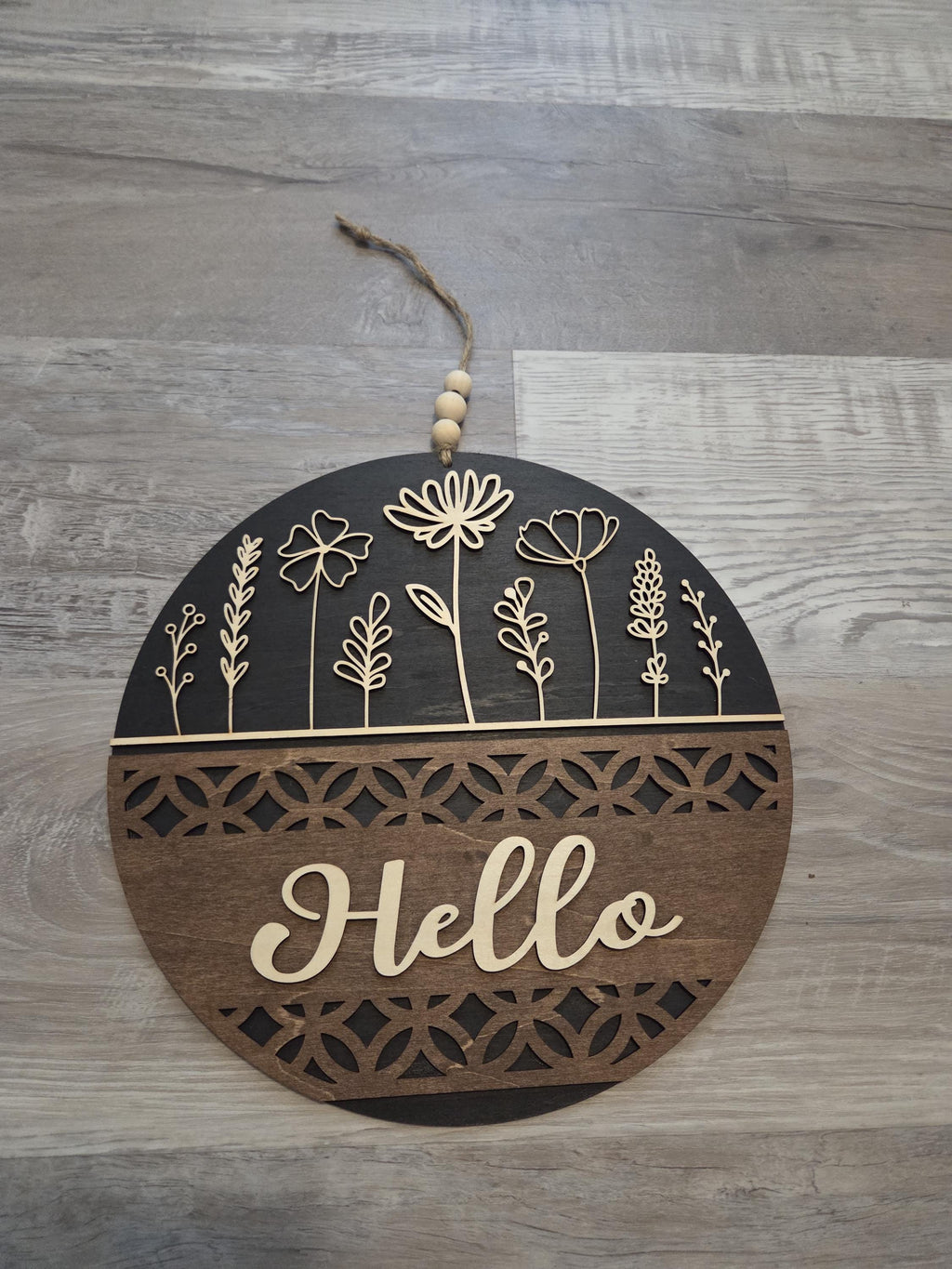 Floral Welcome Sign | Engraved Wood Door Hanger