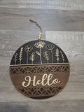 Floral Welcome Sign | Engraved Wood Door Hanger