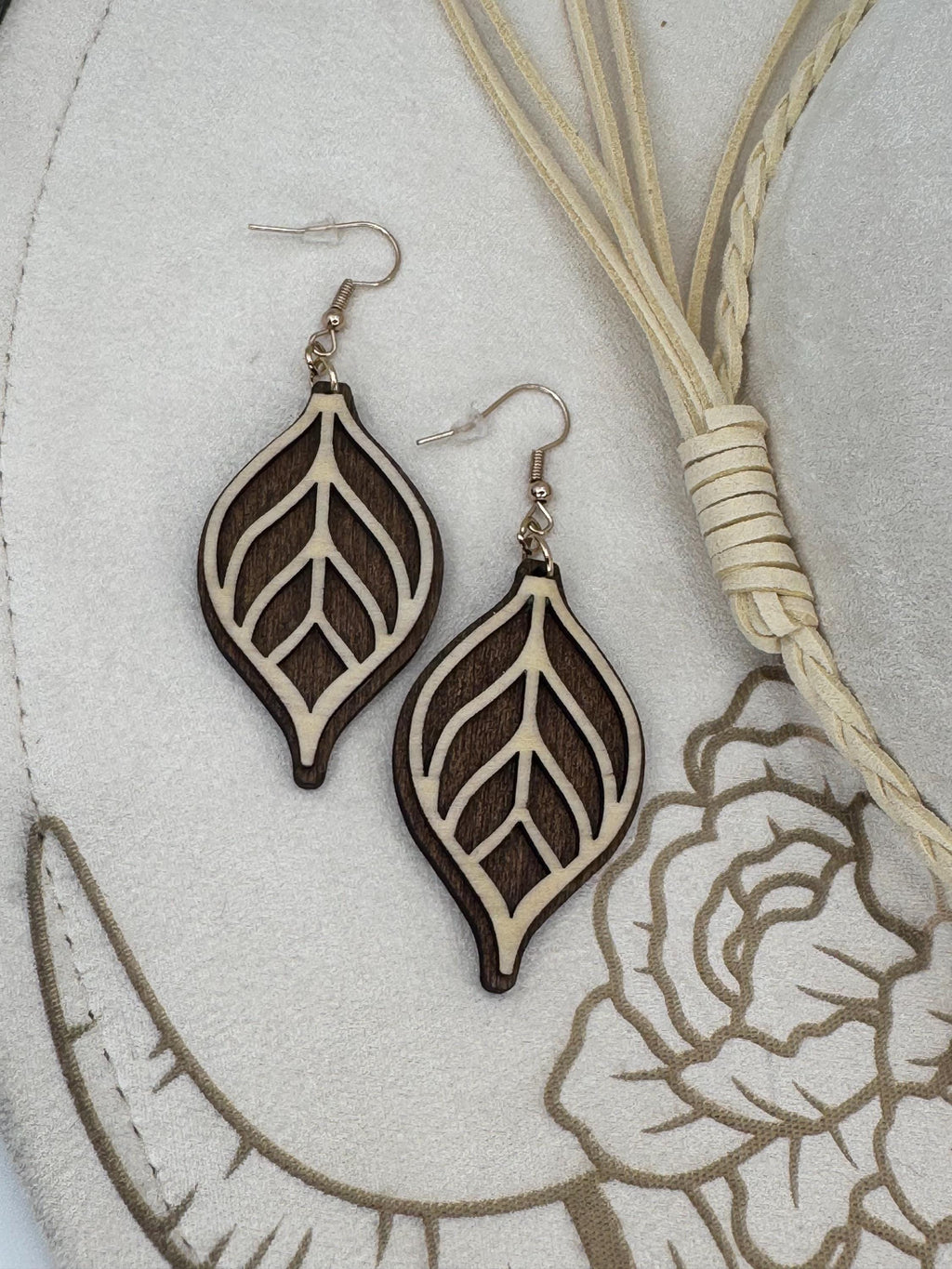 Leaf Two-Tone Wood Earrings