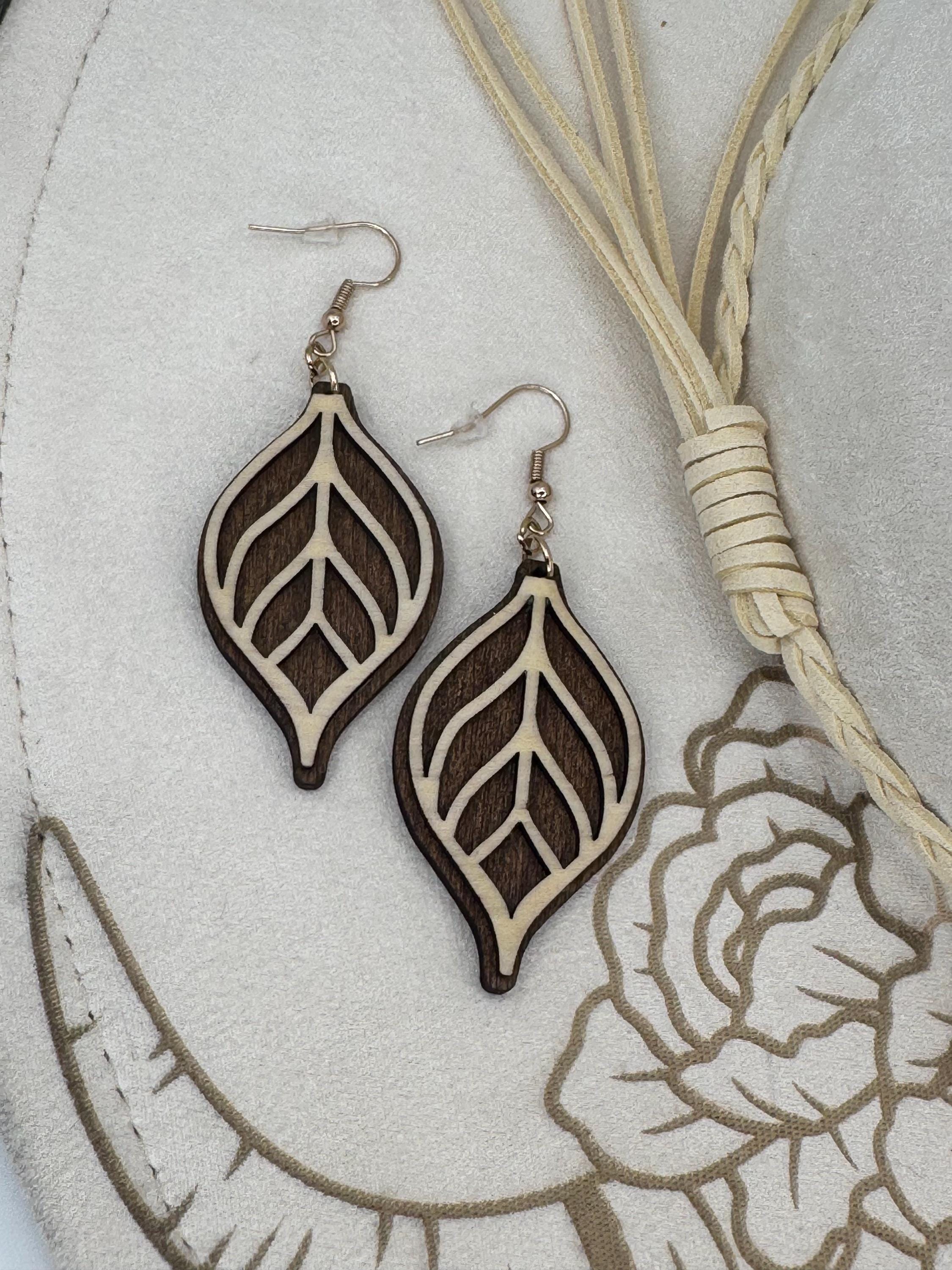 Leaf Two-Tone Wood Earrings
