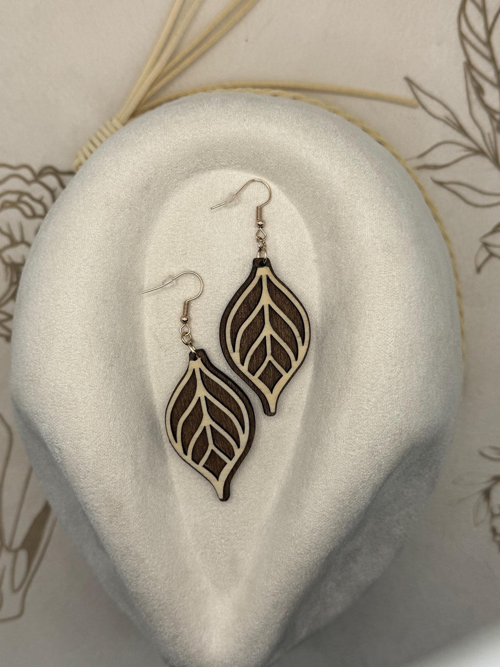 Leaf Two-Tone Wood Earrings
