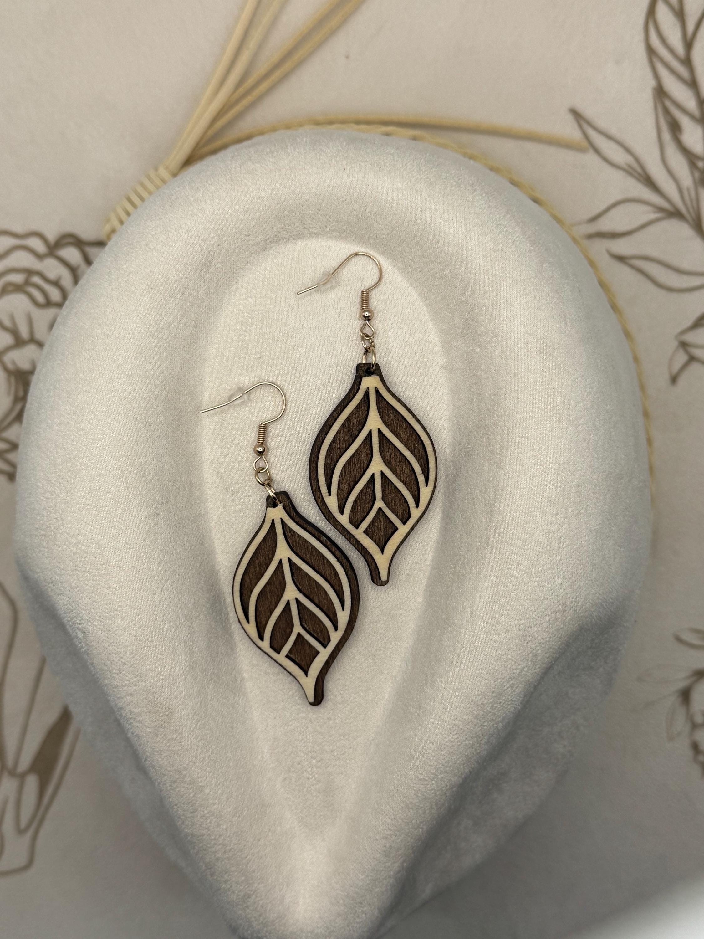Leaf Two-Tone Wood Earrings