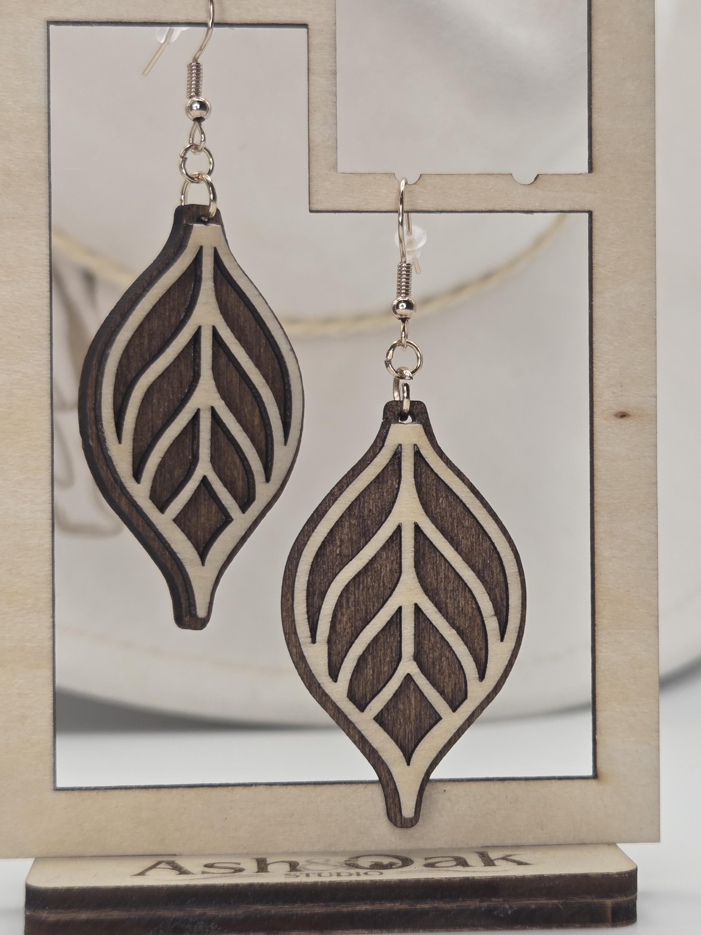 Leaf Two-Tone Wood Earrings