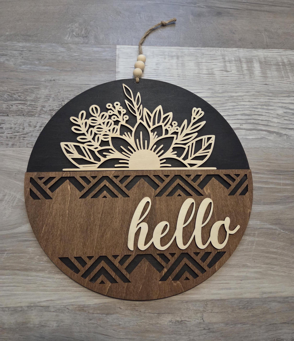 Floral Hello Door Hanger | Laser Cut Welcome Sign