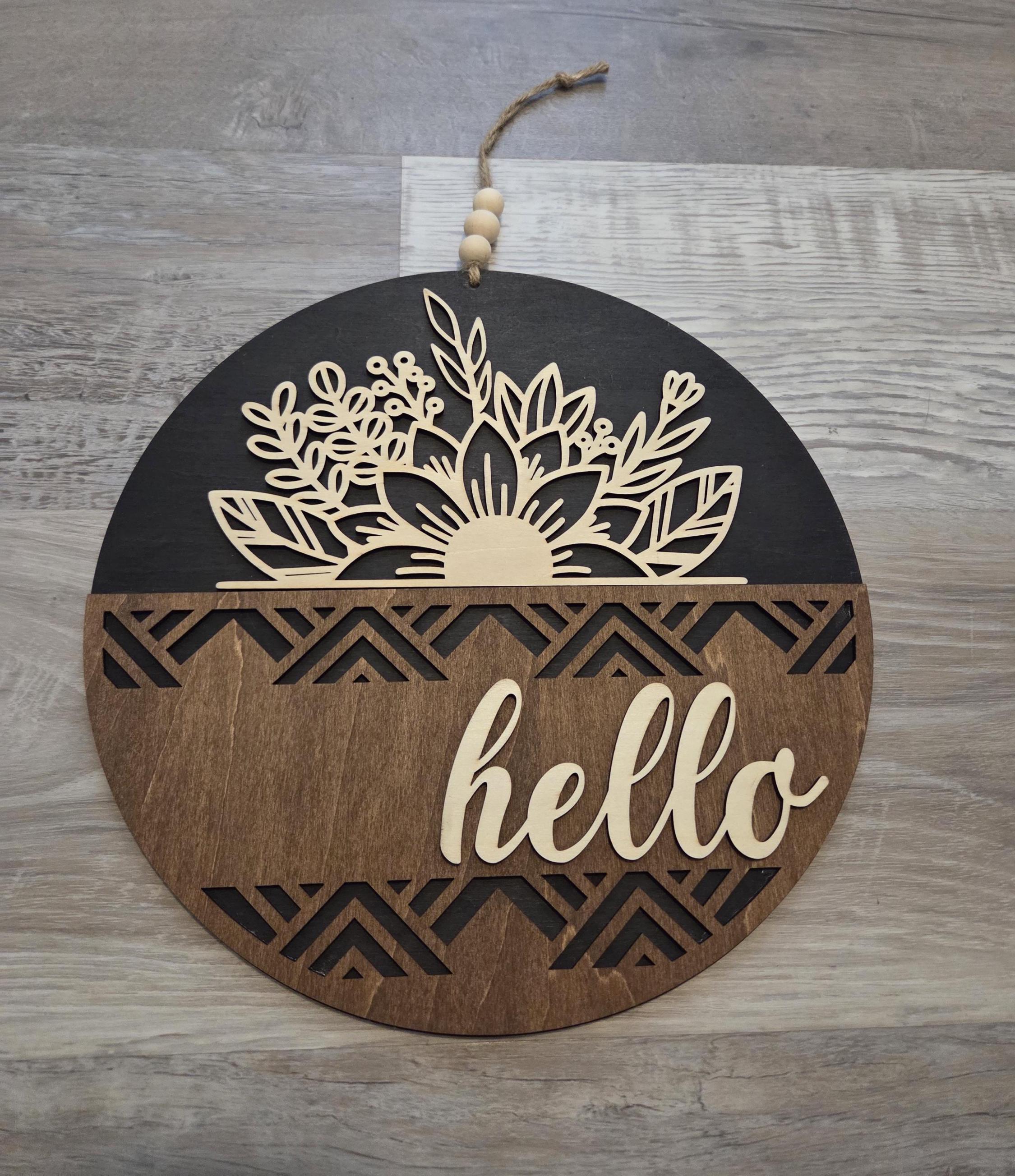Floral Hello Door Hanger | Laser Cut Welcome Sign