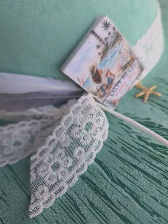 Sanibel Mermaid Hat | Hand-Painted Coastal Wide Brim Hat | One-of-a-Kind